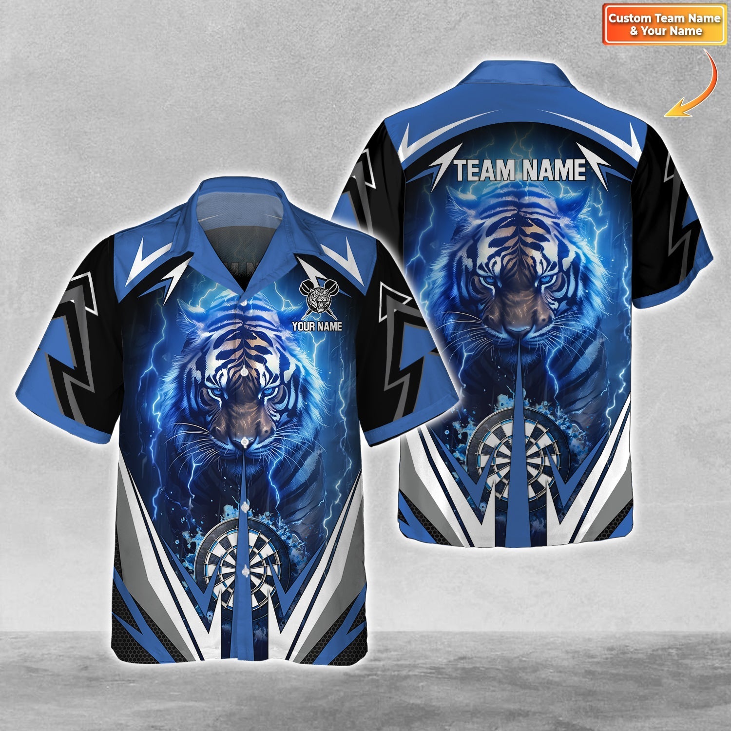 Blue Lightning Tiger Personalized Name & Team Name 3D Shirts For Dart Team Player