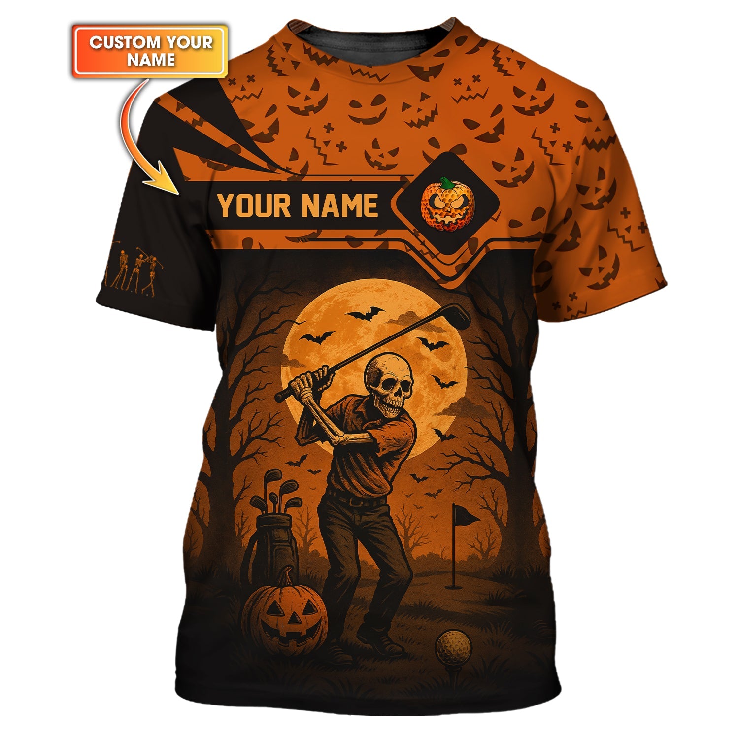 Personalized Name Halloween Skull Golf Shirt, Crazy Golf Shirts For Men's, Funny Golf Polos