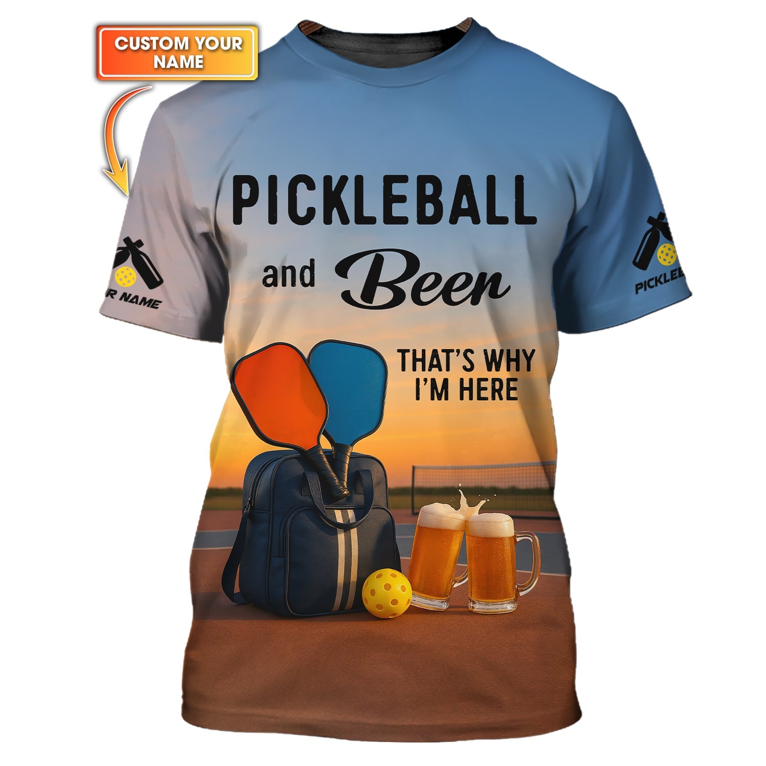 Custom Sunset Pickleball and Beer Shirt – That’s Why I’m Here Funny Gift Tee