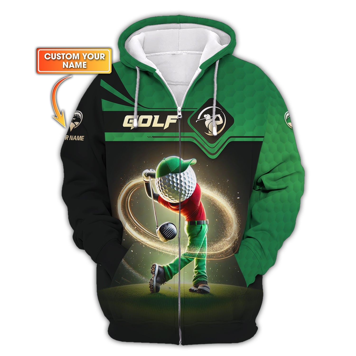 Green Golf Ball Men with Great Shot Custom Polo Shirts, Mens Golf Polo Shirt, Golf Gift