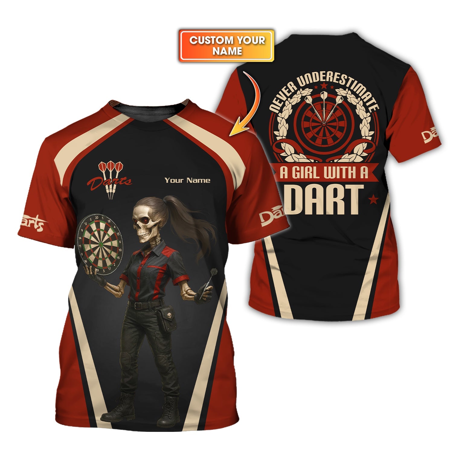 Never Underestimate a Girl with a Dart Shirt, Custom Darts Polo Shirts, Darts Jerseys