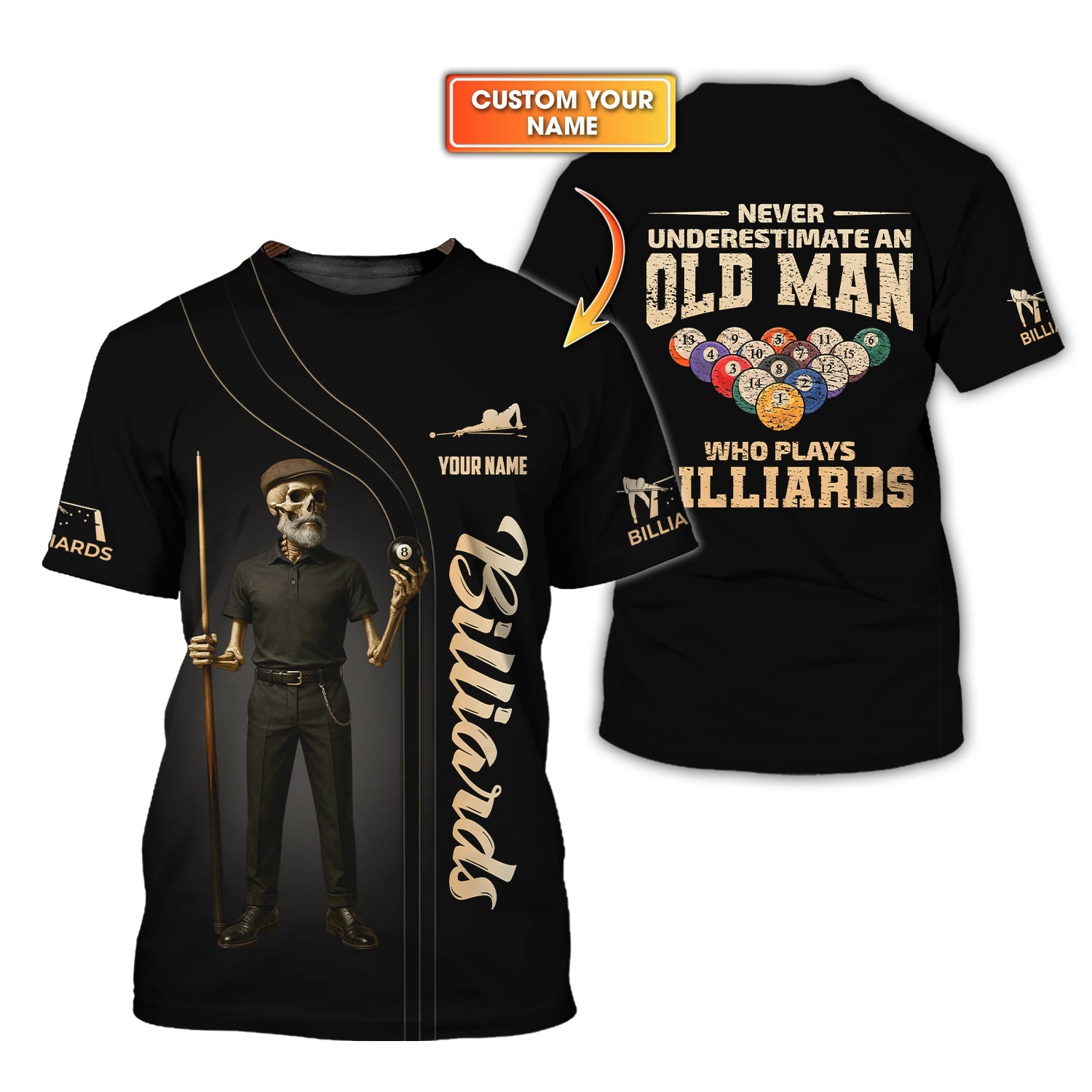 Old Man 9 Ball Pool Billiard Ball Custom Jersey, Skull Billiard Player Gifts For Men