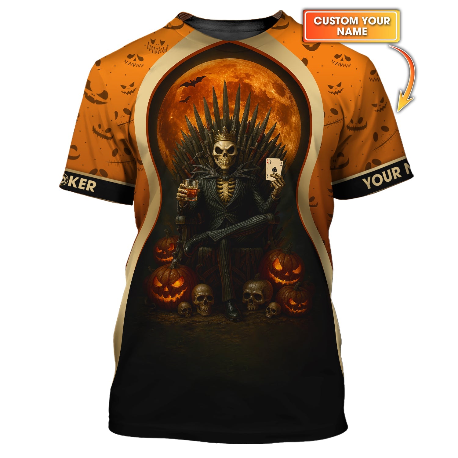 Personalized Name Skeleton Poker Polos, Poker Halloween Shirt, Funny Poker T-Shirt For Men's