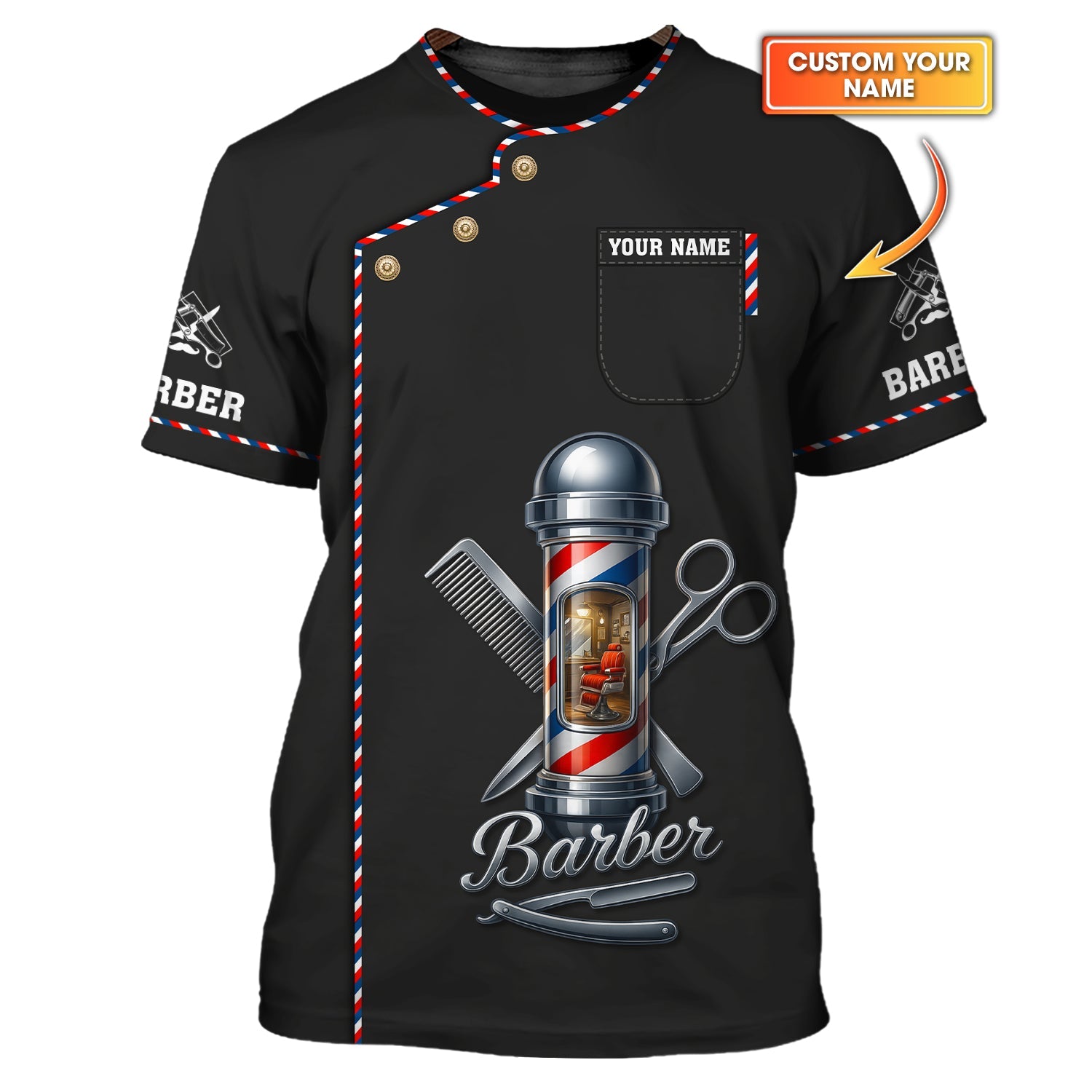 Barber Uniform, Personalized Barber Shirt, Custom Name Barber Shop Shirt For Men
