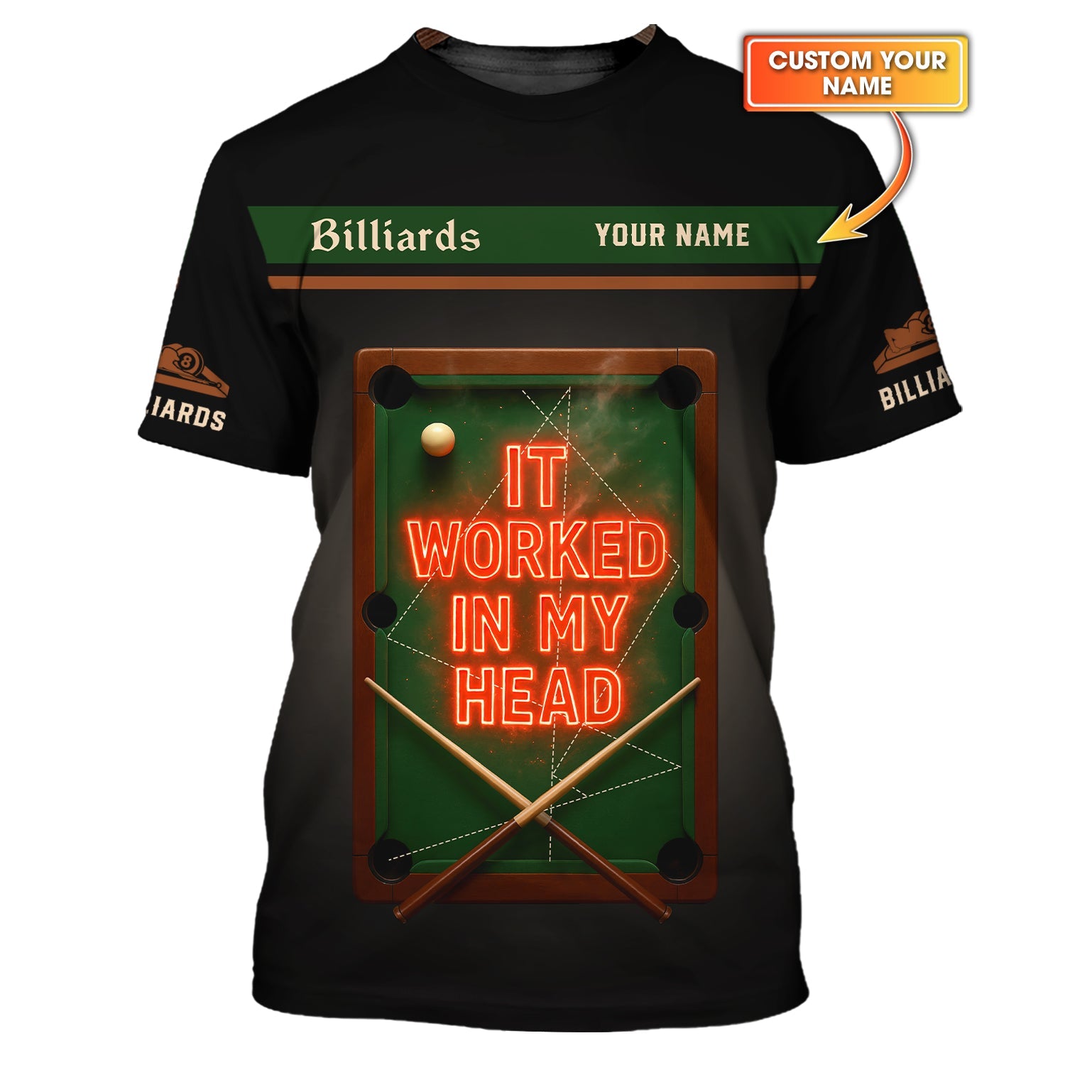 It Worked In My Head Billiards Shirts, Funny Billiard Polos, Personalized Name Pool Player Shirt