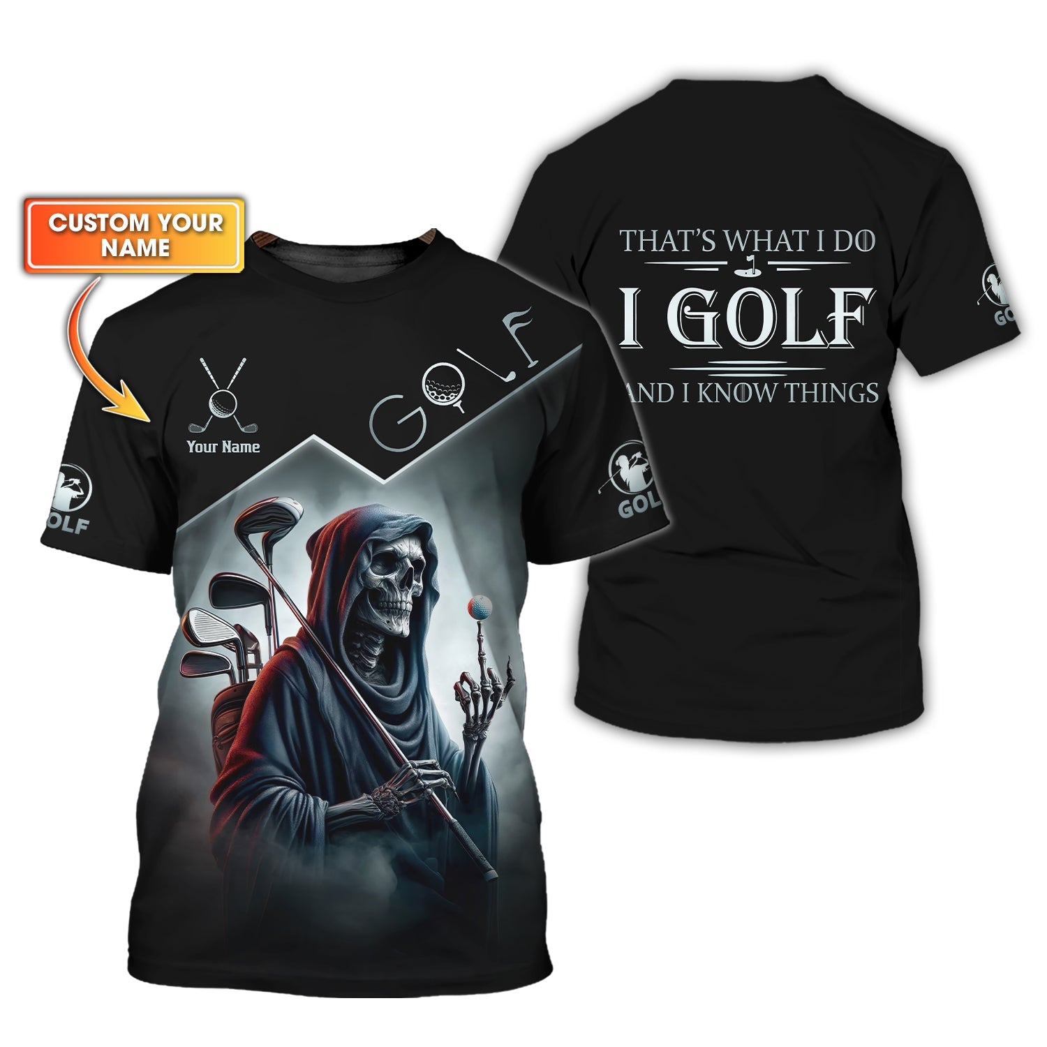 Custom Golf Shirt – Grim Reaper Design – That's What I Do I Golf and I Know Things