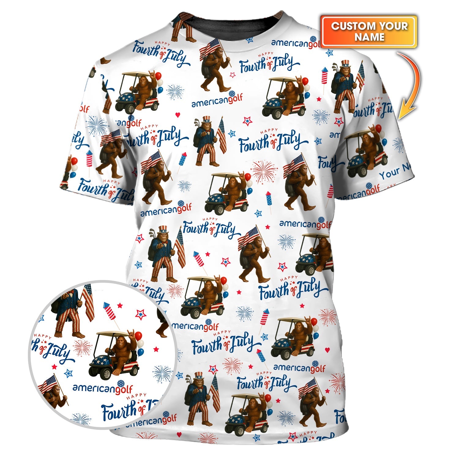 Fourth of July Golf Shirt – Bigfoot Golf Shirt with American Flag – Patriotic Golf Polo for Golfers