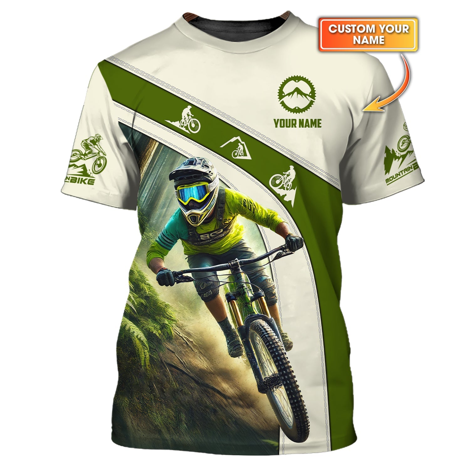 Custom Your Name Mountain Bike 3D T-Shirt, Mountain Bike Polo Shirt, Lightweight Sportswear, Personalized MTB Apparel, Gift for Cyclists