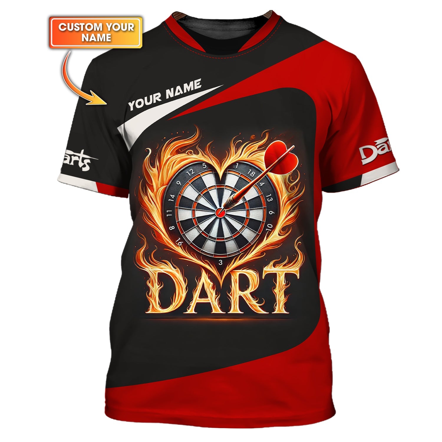 Custom Name With Fire Darts T-Shirts, Personalized Darts Shirts, Dart Team Shirts, Gift For Darts Lovers