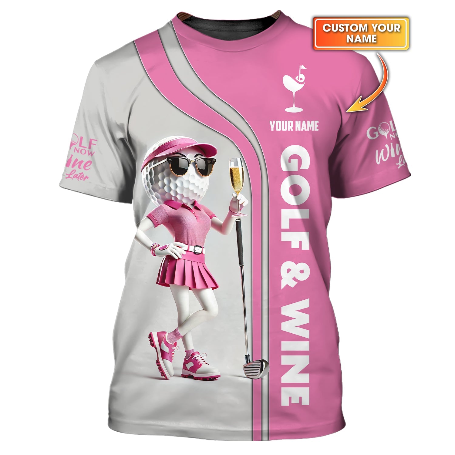 Golf & Wine Women Golf Shirts, Custom Golf Ball Lady, Golf Polos for Players