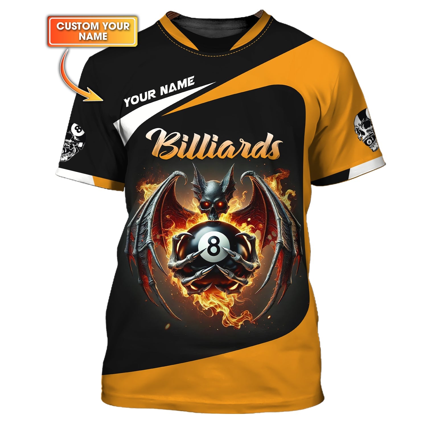 Custom Skull Bat Hug Holding Flaming Billiards T-Shirt, 8 Ball Pool Shirt, Gift For Billiards Players