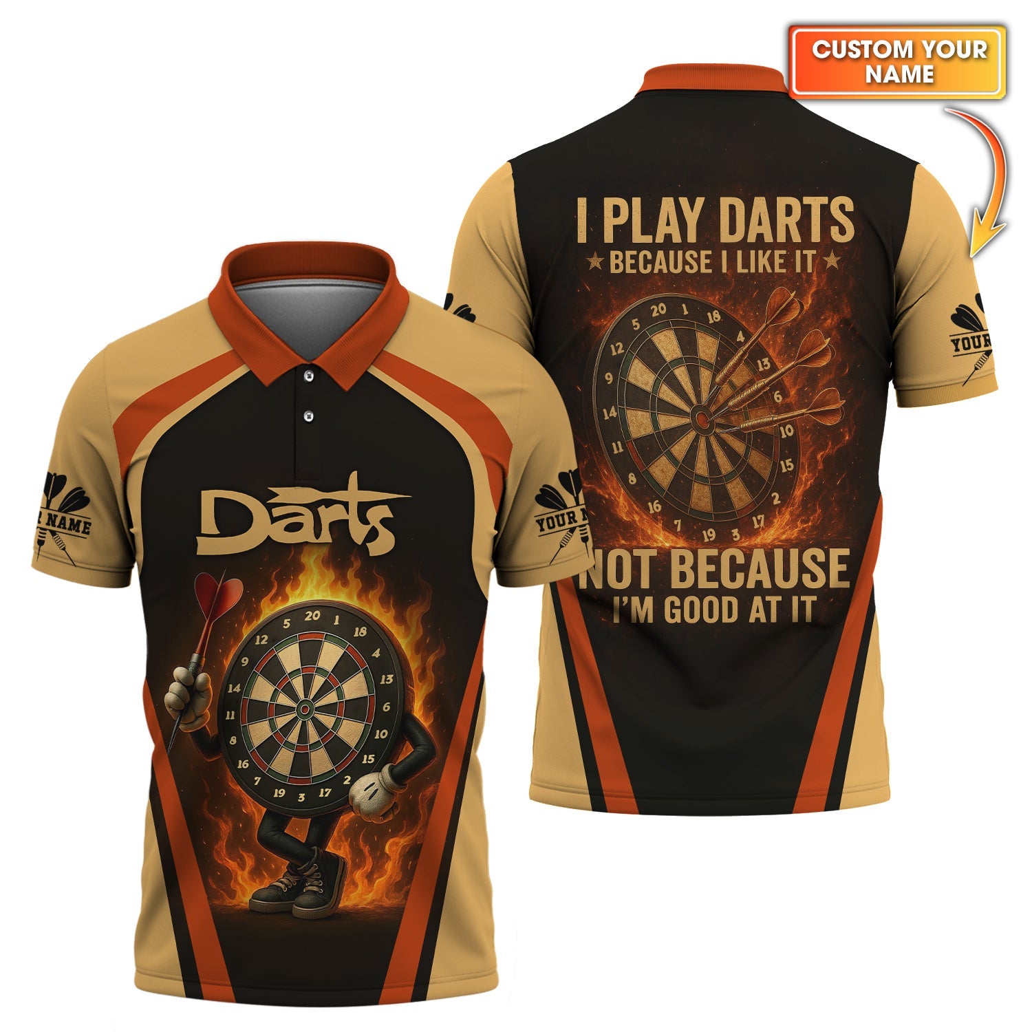 I Play Darts Because I Like It Shirt – Funny Dartboard Flame Shirt – Custom Name Dart Tee