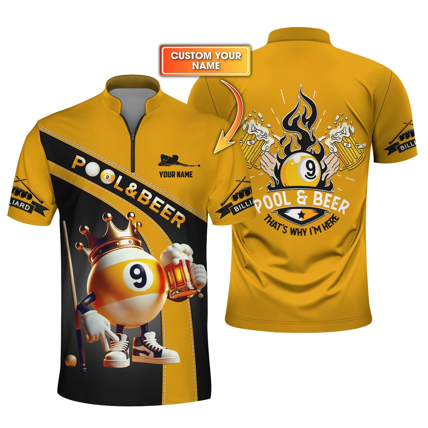 Custom Pool & Beer Jersey – Funny 9 Ball Crown Design – That’s Why I’m Here Quote Shirt