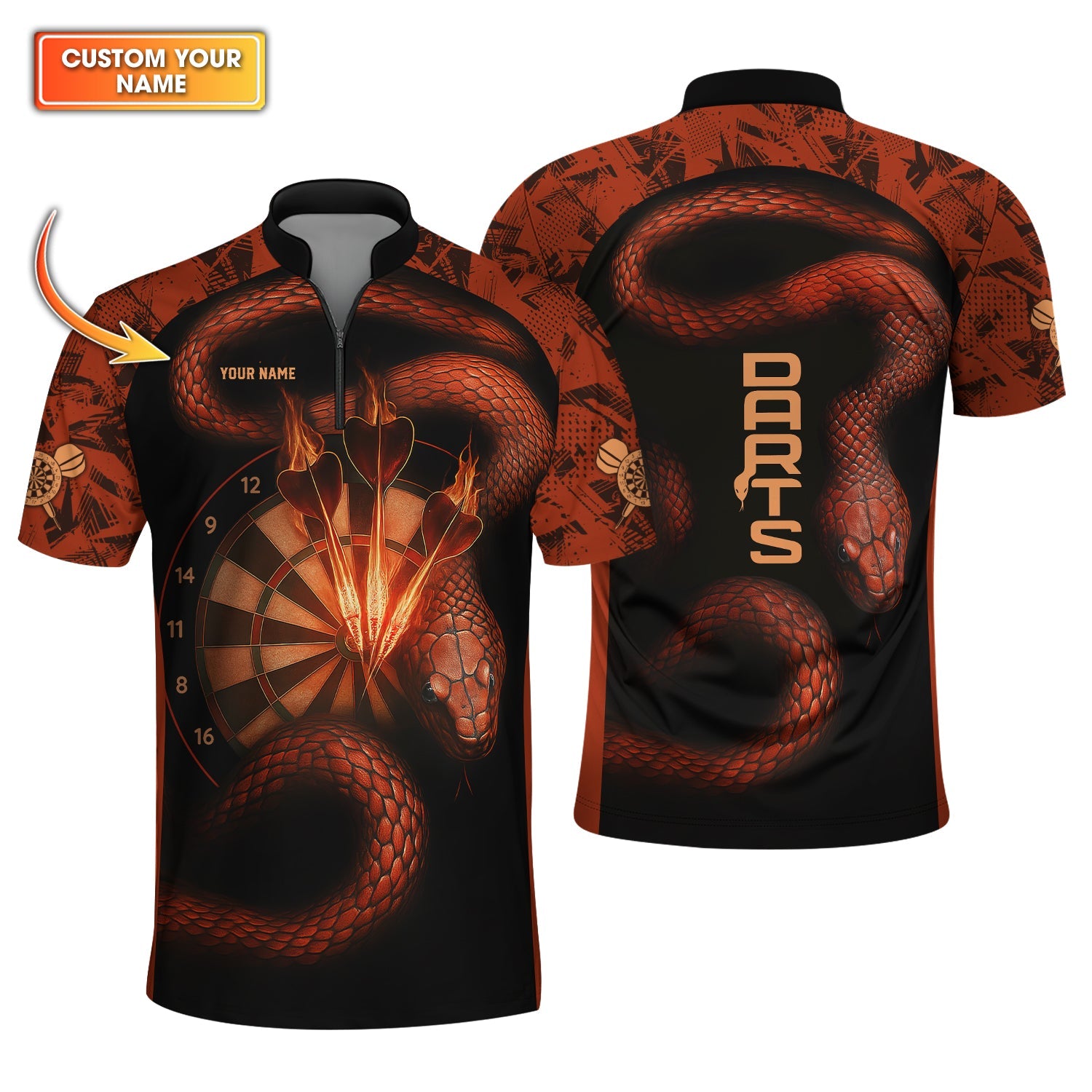 Dart Shirts For Men's, Flaming Dartboard Darts Jersey, Custom Name Darts Shirt