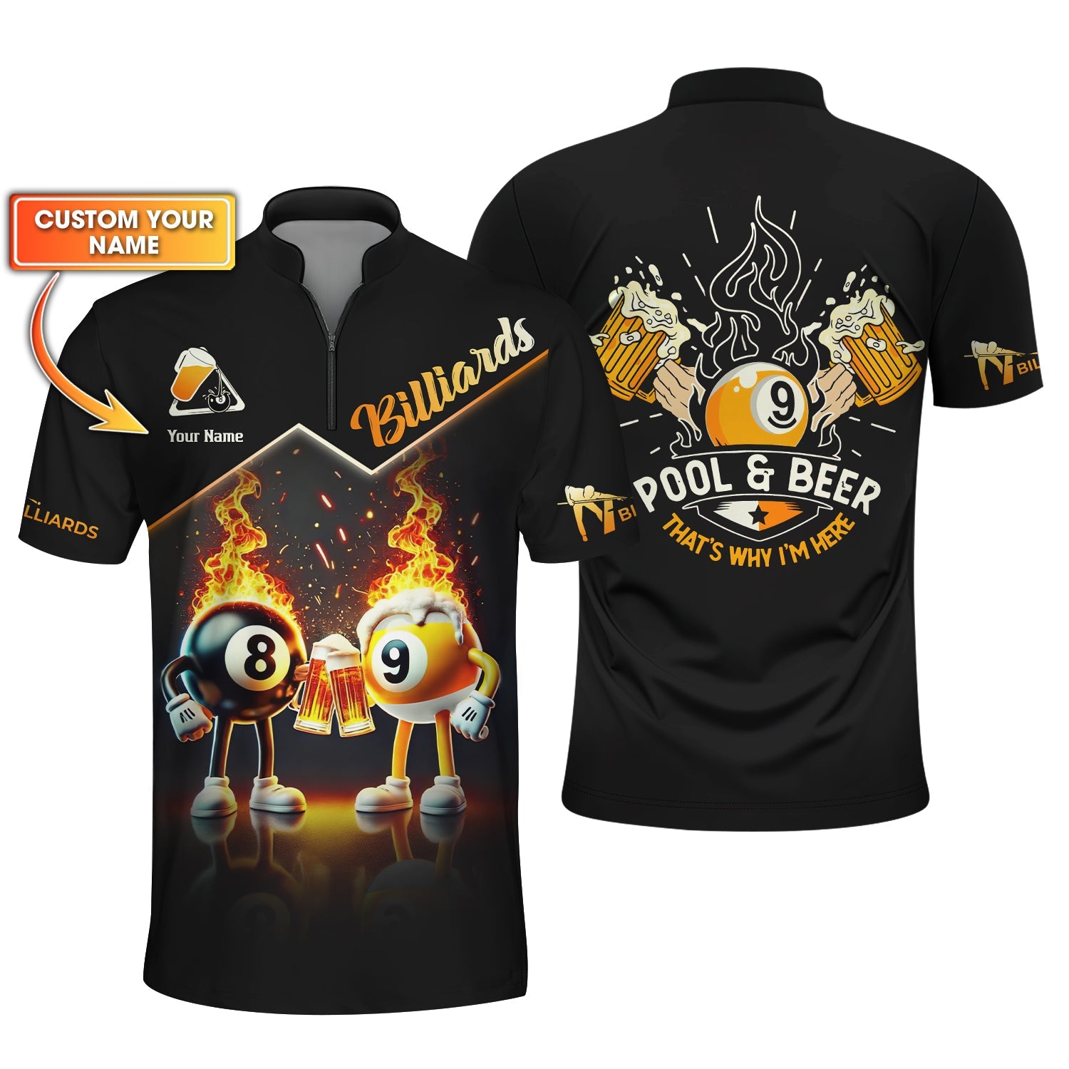 Custom Pool & Beer Jersey – Funny Billiards Design with 8 & 9 Balls – ‘That’s Why I’m Here’ – Personalized Tee