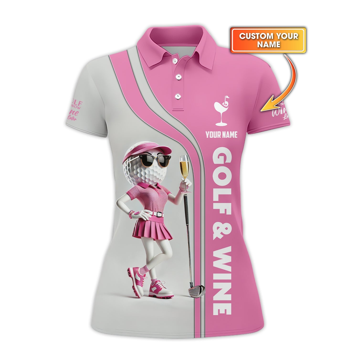 Golf & Wine Women Golf Shirts, Custom Golf Ball Lady, Golf Polos for Players