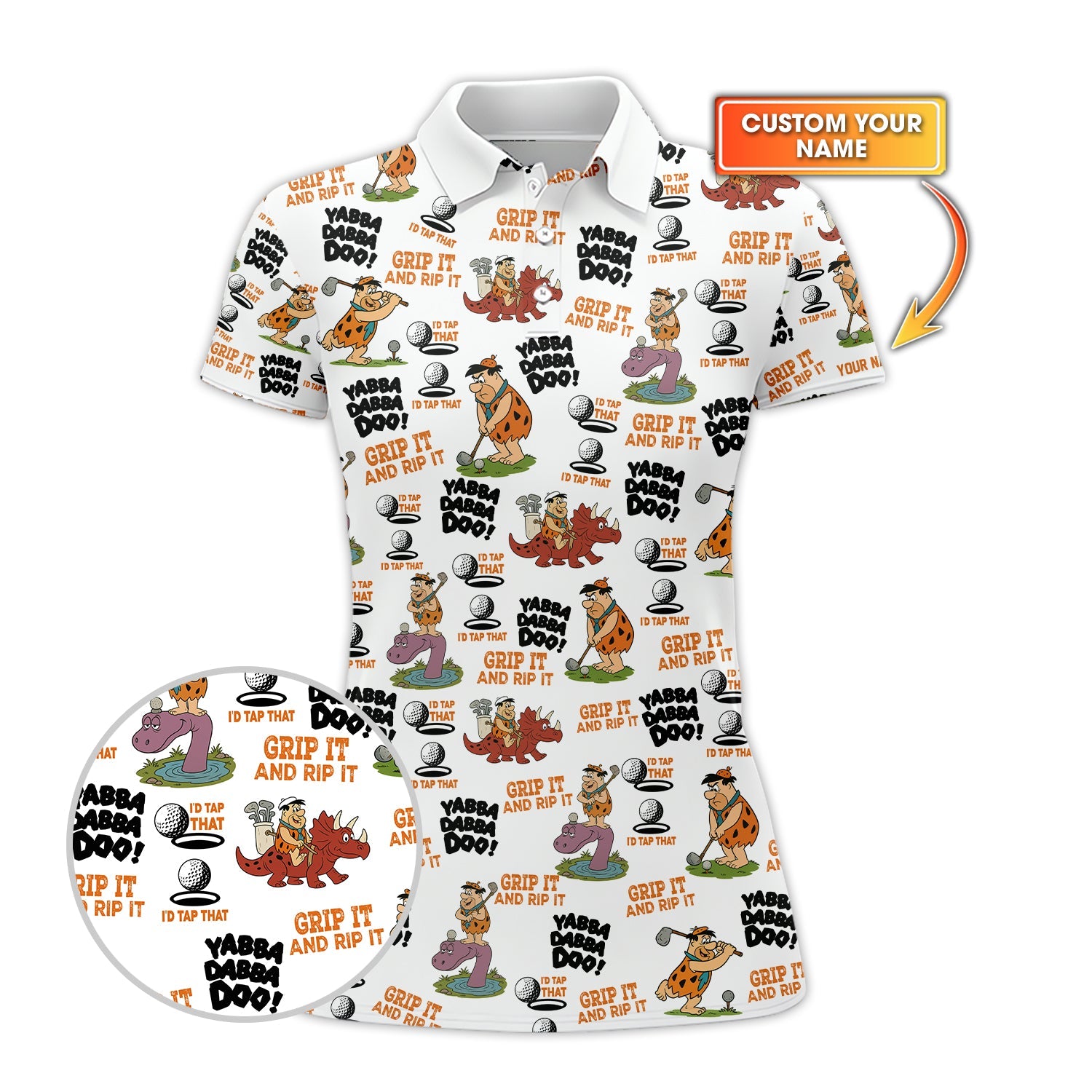 Grip It and Rip It Fred Flintstone Golf Polo Shirt – Funny Yabba Dabba Doo Tee – Personalize Shirt for Golfers