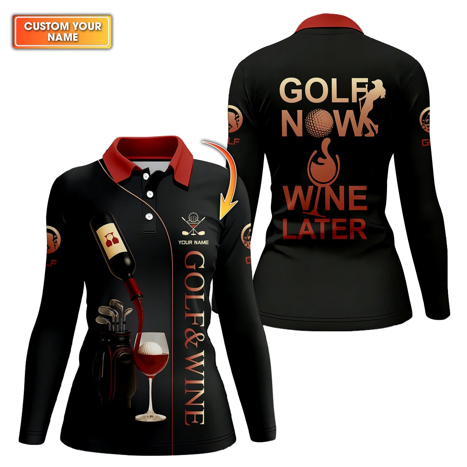 Personalized Name Golf Wine Polos, Women’s Golf Shirts, Golf Gift For Golfers