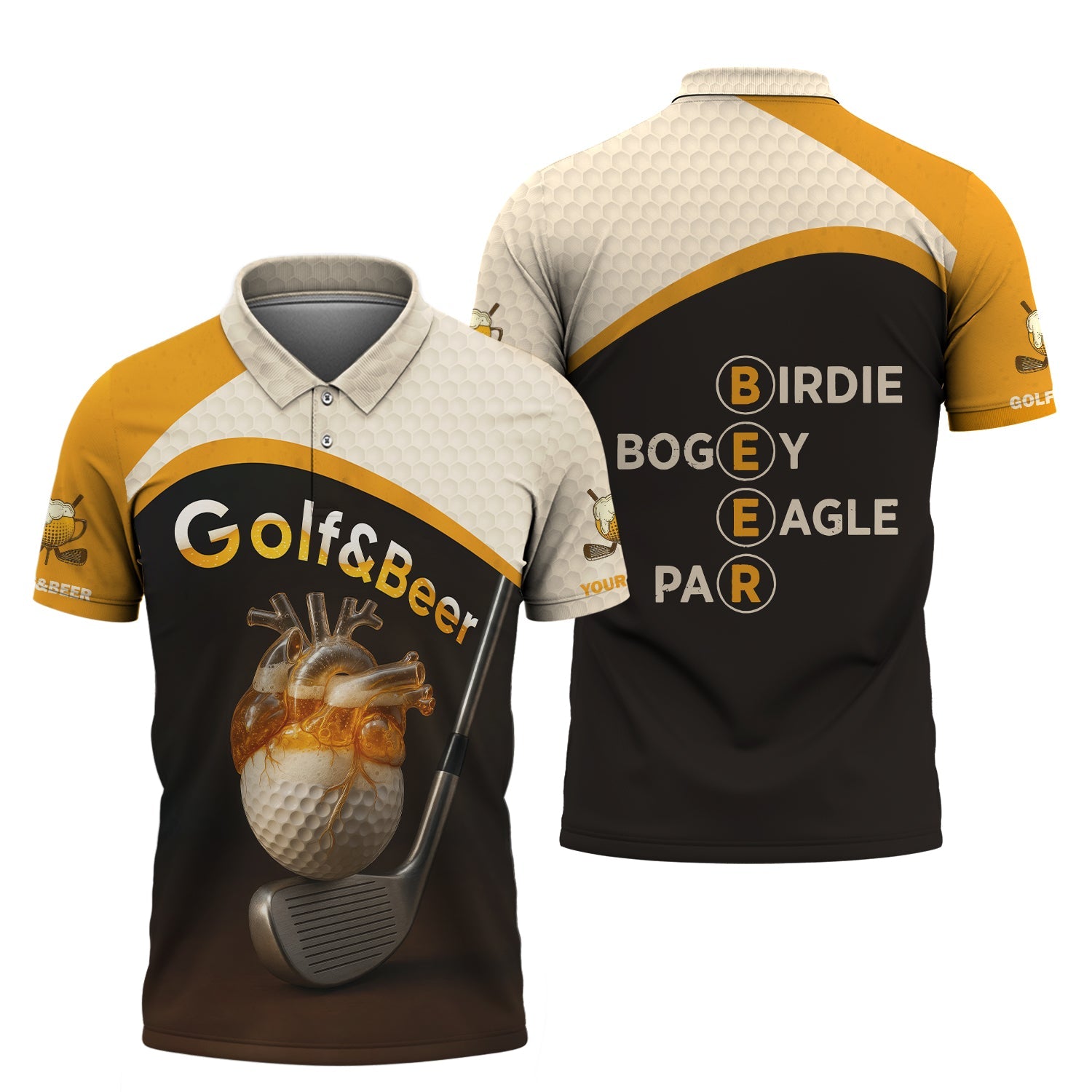 Golf and Beer Custom Polo Golf Shirts for Men, Funny Golf Shirts, Golf Gifts for Beer Lovers