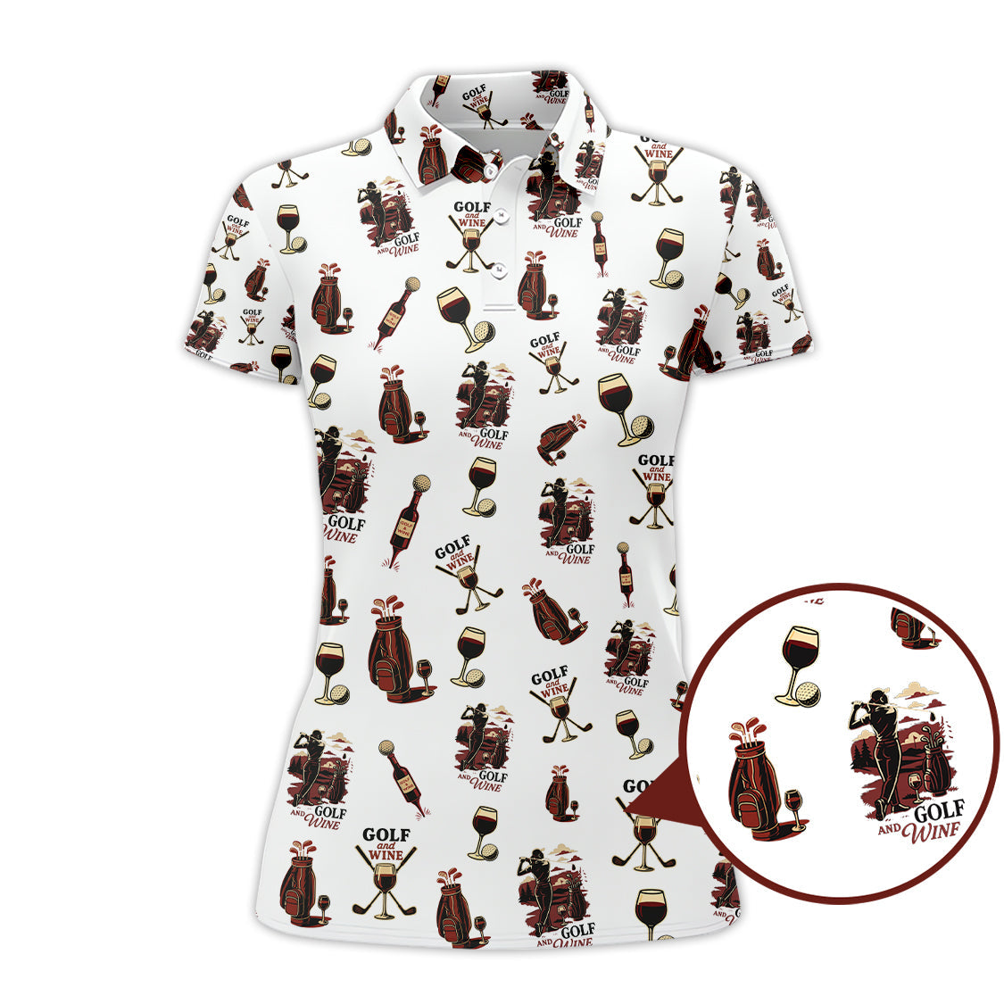 Wine Golf Pattern Polo for Women, Ladies Golf Shirts, Gofl Gift For Golfers