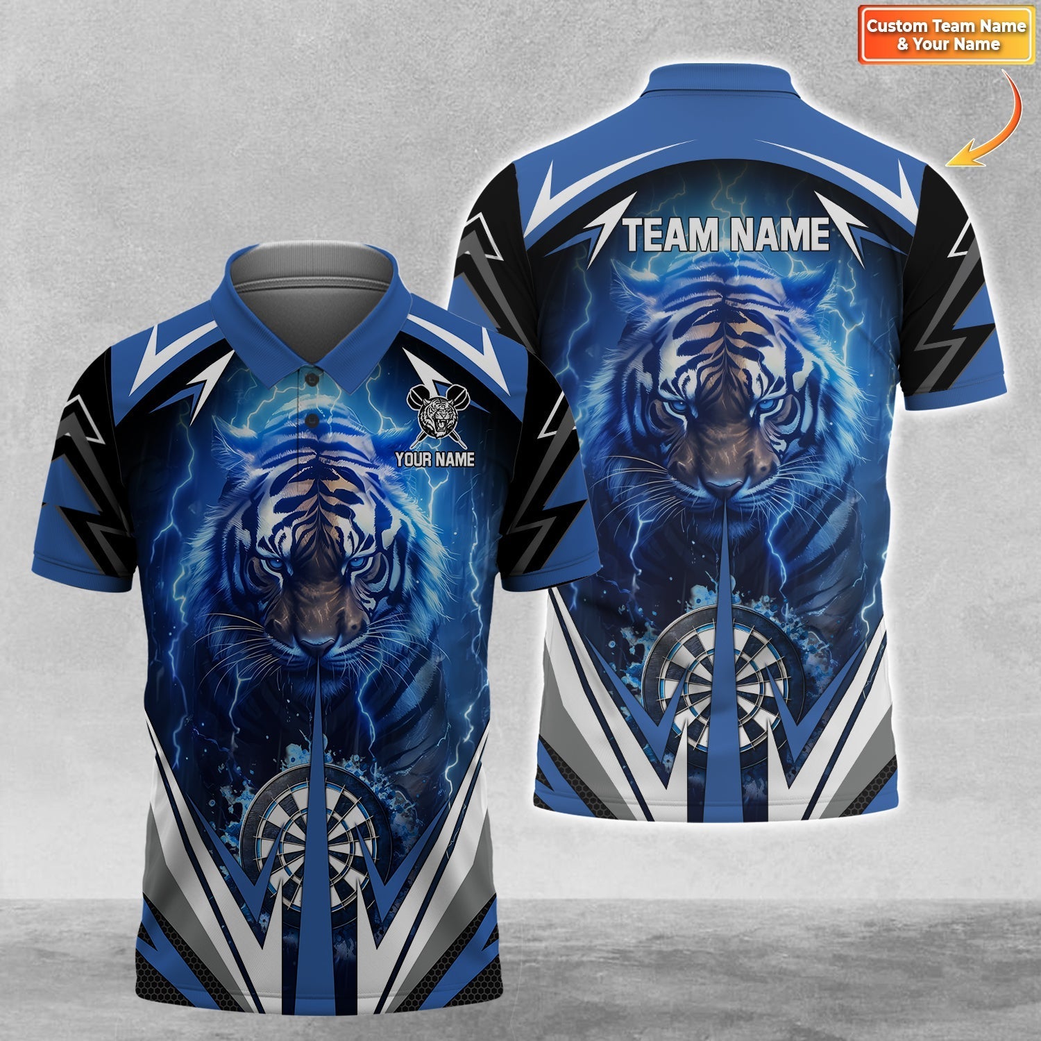 Blue Lightning Tiger Personalized Name & Team Name 3D Shirts For Dart Team Player