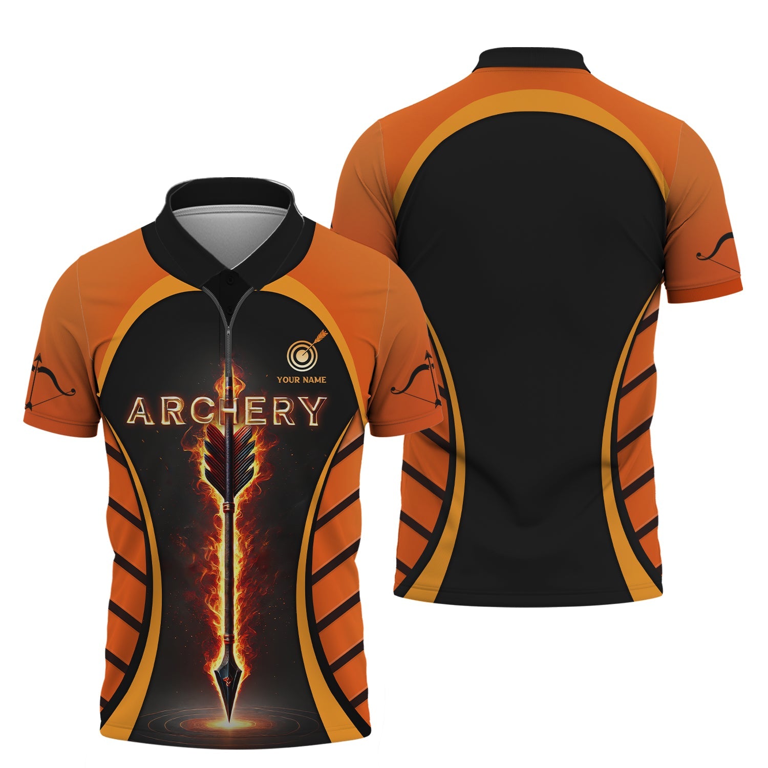 Orange Custom Name Fire Arrow-Archery T-Shirt, Archery Jersey, Gift for Archers