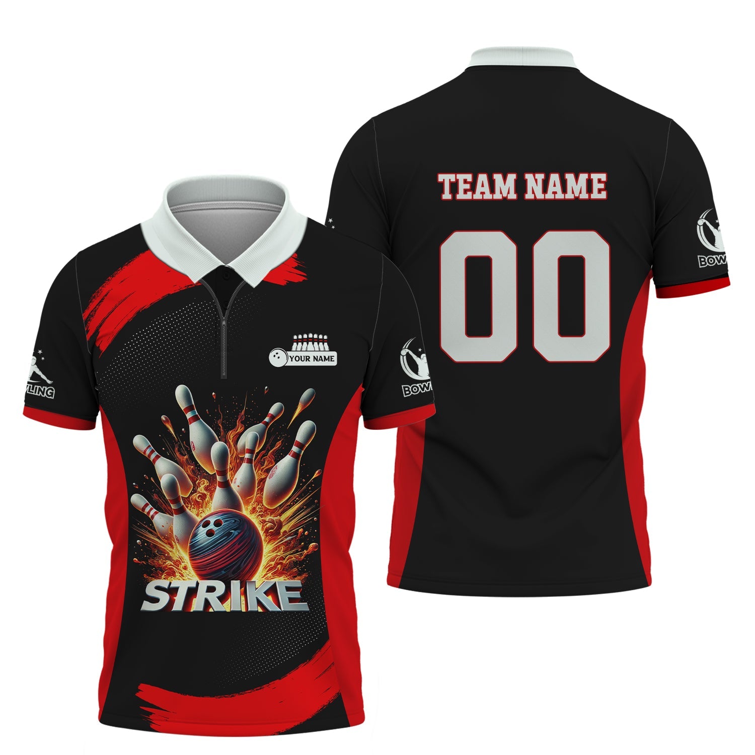 Bowling Strike Boomer Black & Red T Shirt, Custom Name Superb Bowling Shirts, Bowling Presents