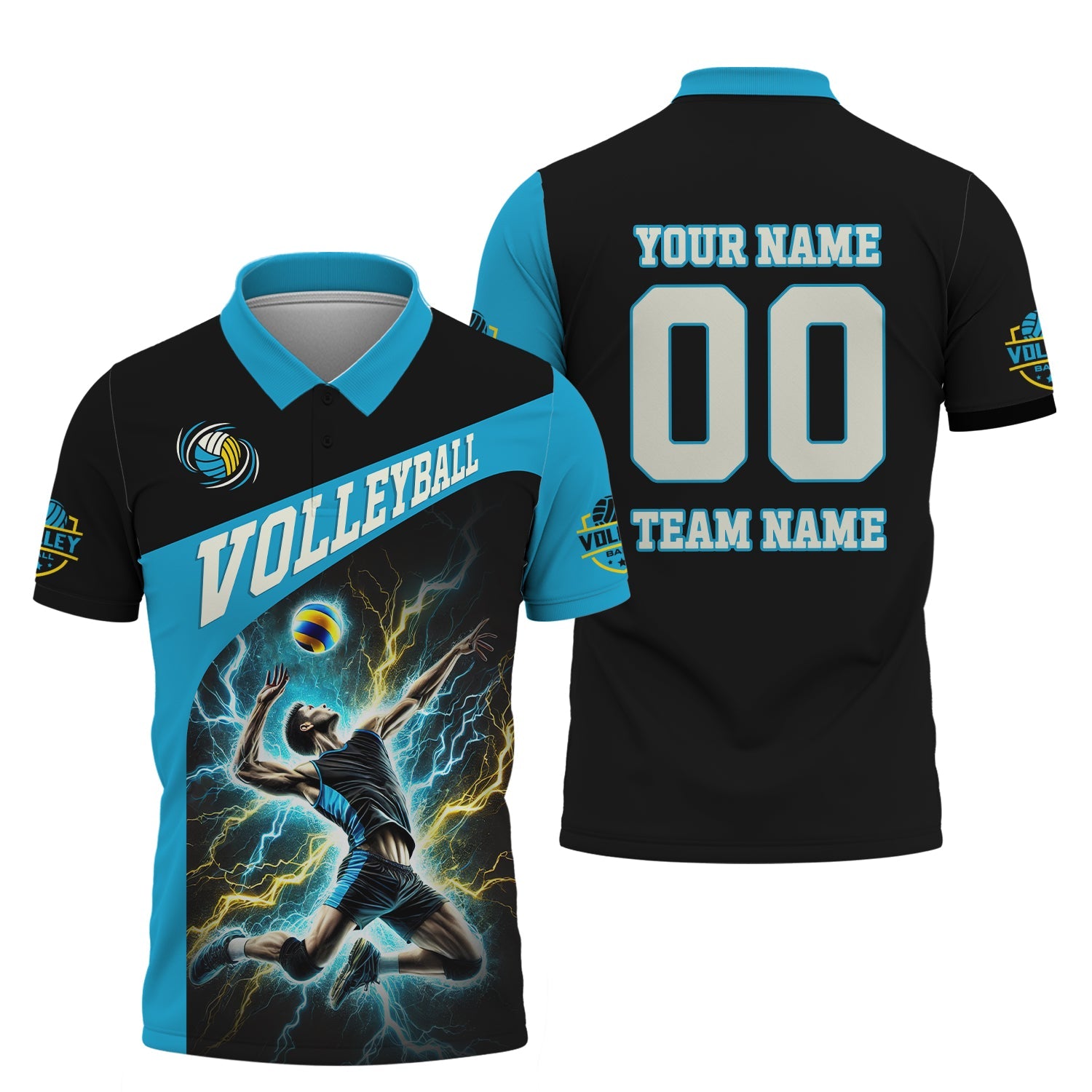 Custom Volleyball T-Shirt – Male Athlete Spiking with Lightning, Volleyball Jersey, Volleyball Gift
