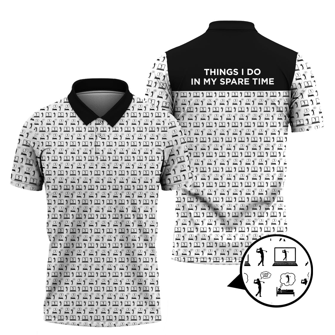 Funny Golf Shirt For Men, "Things I Do in My Spare Time " Shirts, Pattern Golf Polos, Best Gifts For Golfers