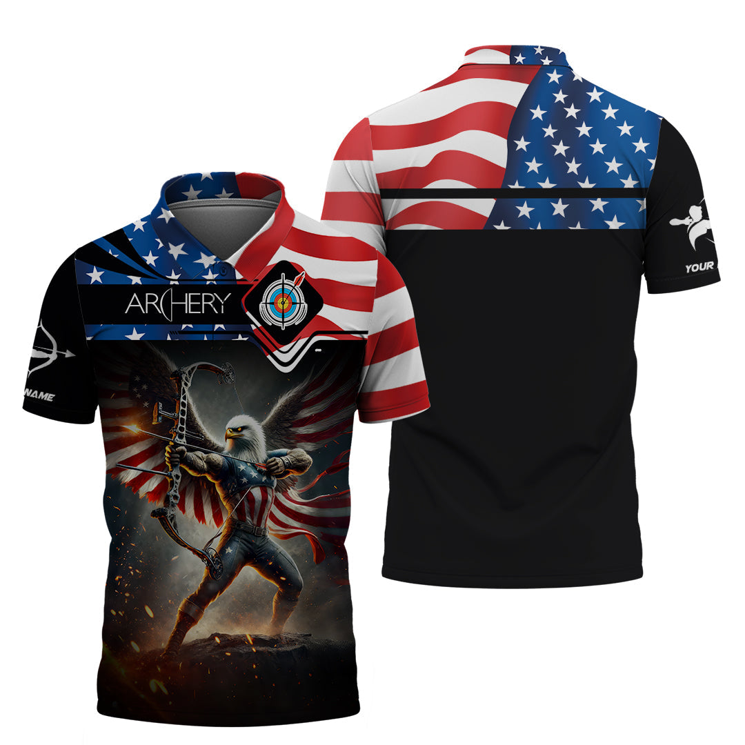American Archery Shirt – Eagle Bow Hunter USA Flag Design – Patriotic Custom Archery Jersey
