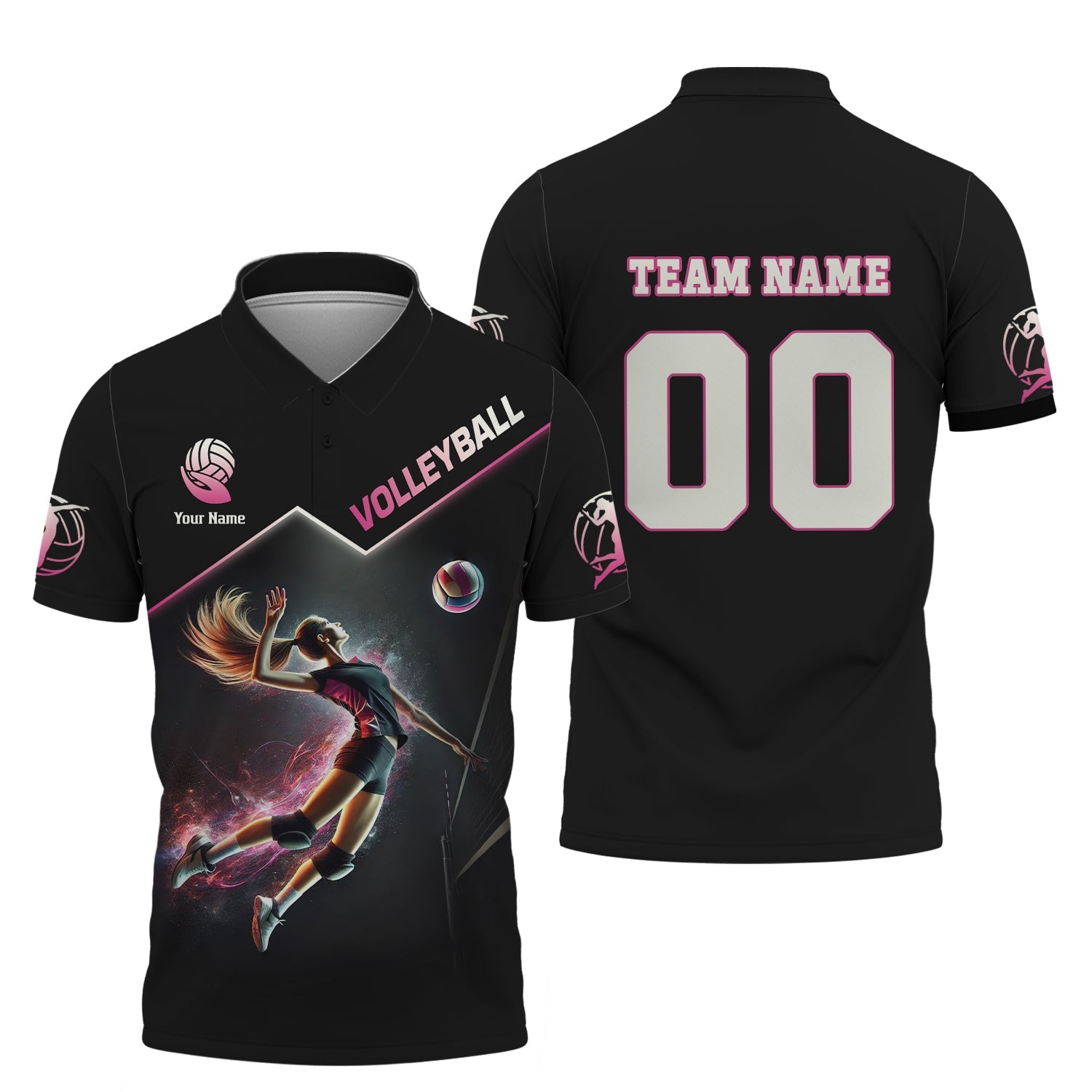 Custom Volleyball T-Shirt – Female Athlete Spiking with Fiery Light Streaks, Volleyball Jersey, Volleyball Gift
