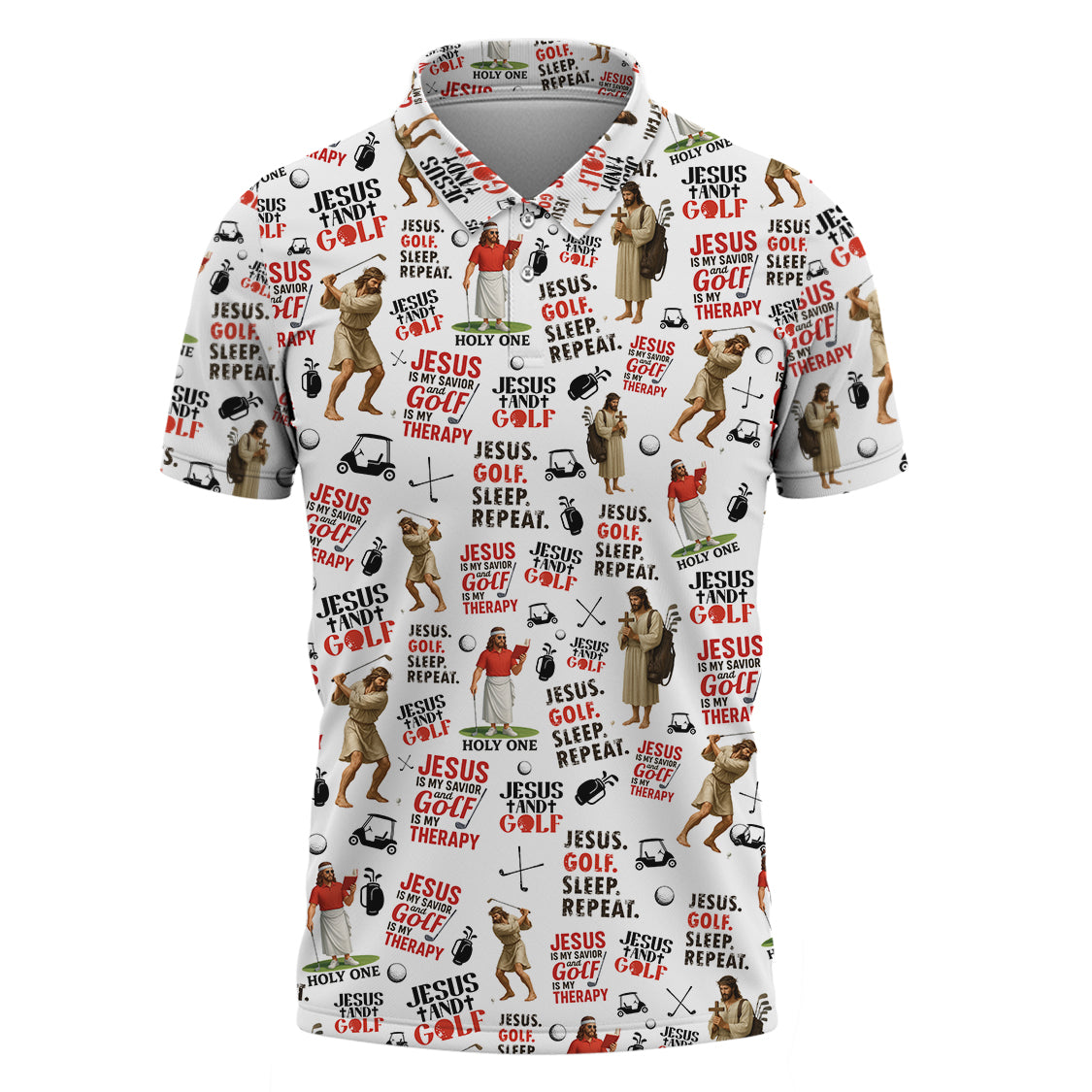 Jesus As Our Savior Men's Golf Polo -  Golf Is My Therapy - Golfing Jesus - Women's Golf Tops