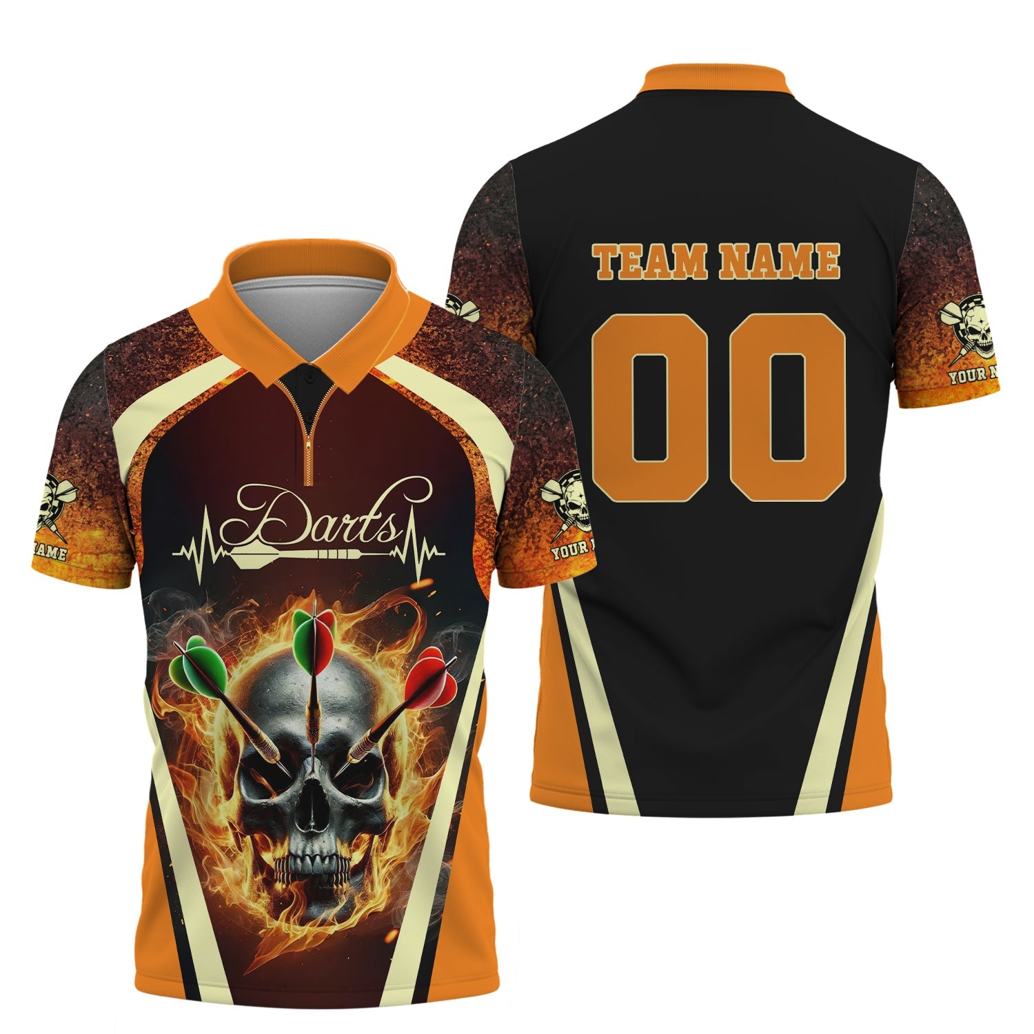 Custom Skulls With Fire Design Darts T Shirt, Gift For Darts Lovers