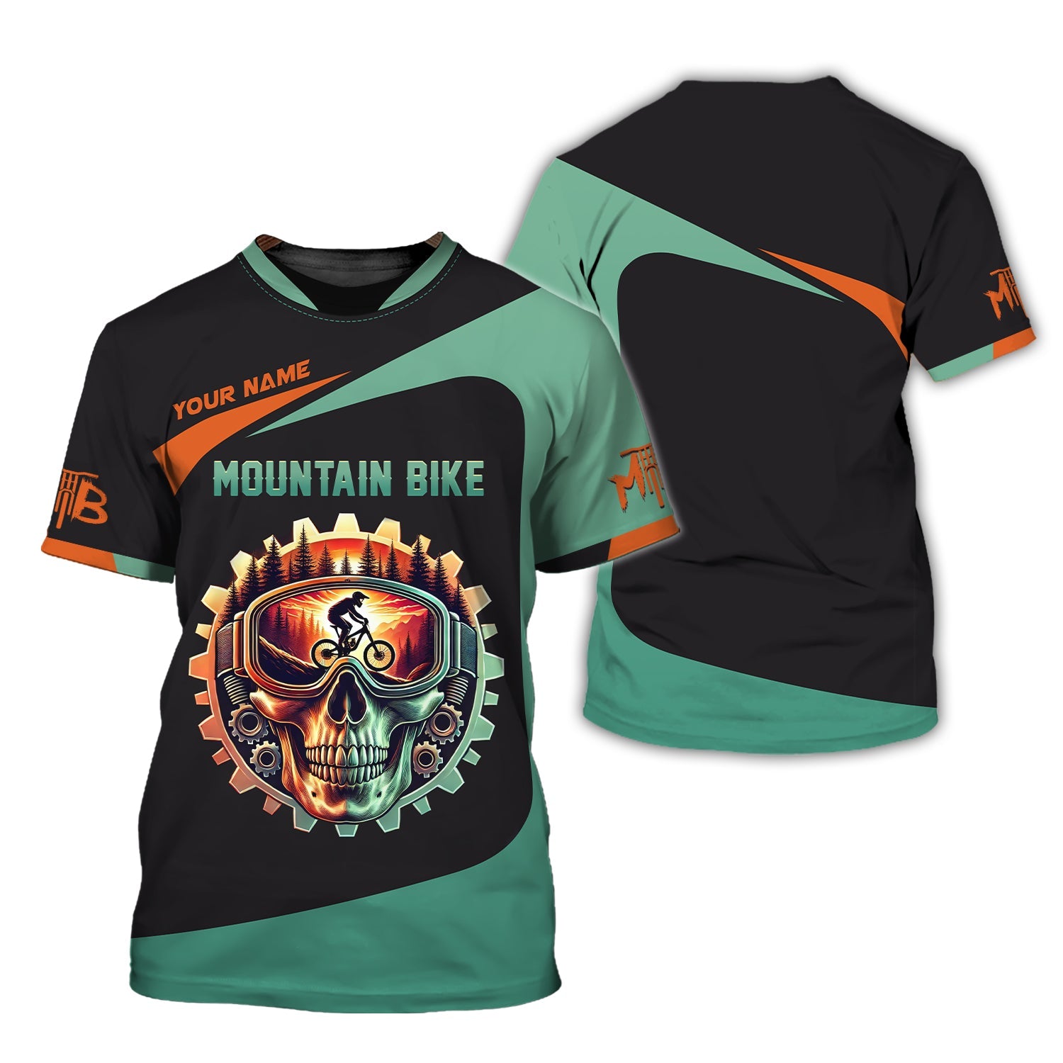 Custom Name Mountain Bike 3D T-Shirt With Skullcap Design, Lightweight Sportswear, Personalized MTB Apparel, Gift for Cyclists