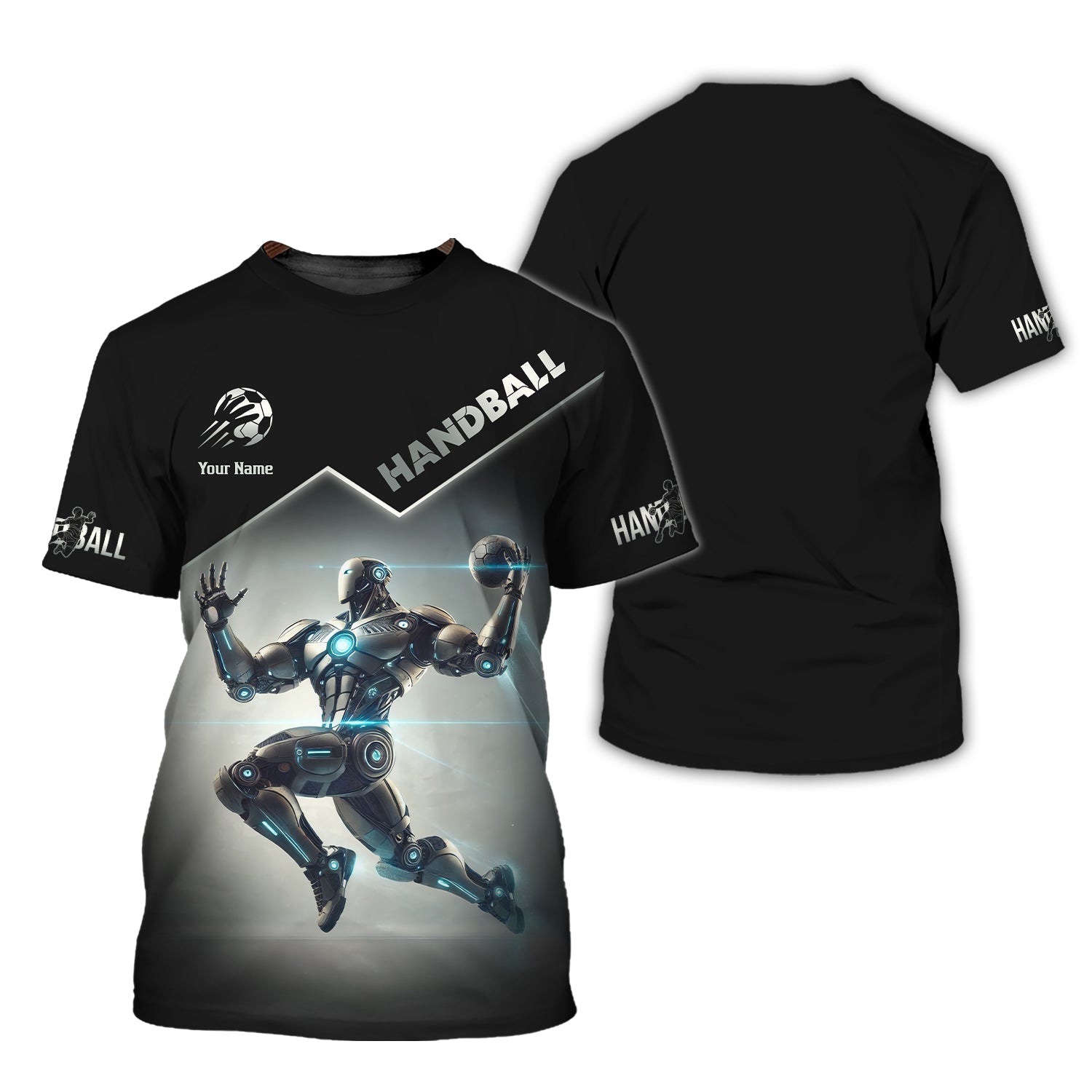 Custom Name Handball Robot T-Shirt 3D Design, Lightweight Sportswear, Gift For Sports Fan