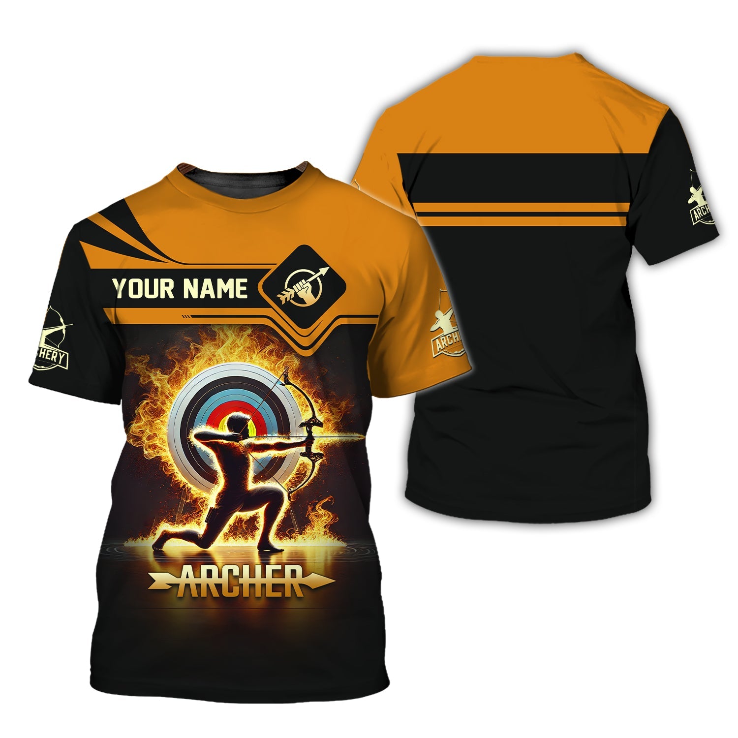Archery Target Fire Custom Name T-Shirt 3D, Archery Polo Shirts, Lightweight Sportswear, Gift for Archers