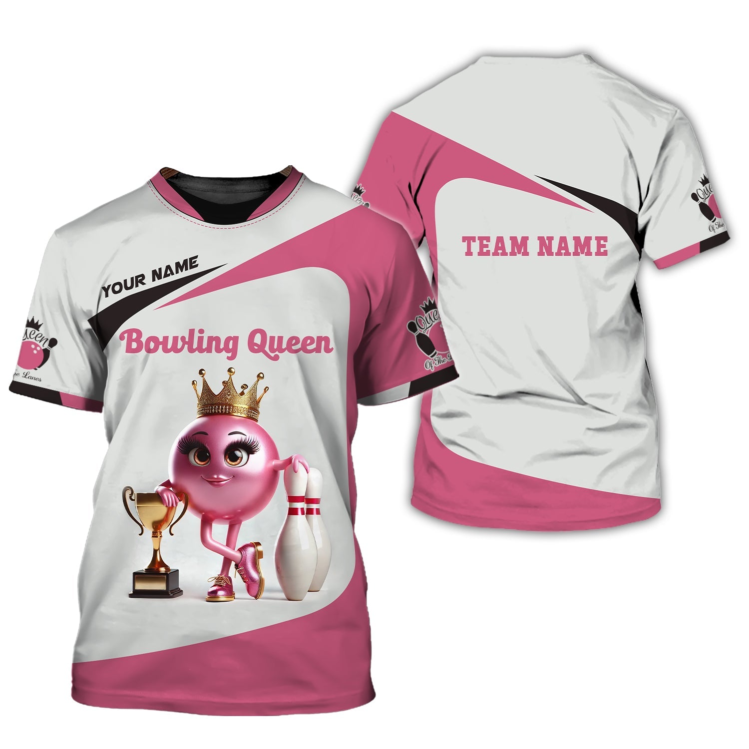 Bowling Queen Of The Lanes Personalized Name & Team 3D Polo Shirt, Bowling T-Shirt, Gift For Bowler