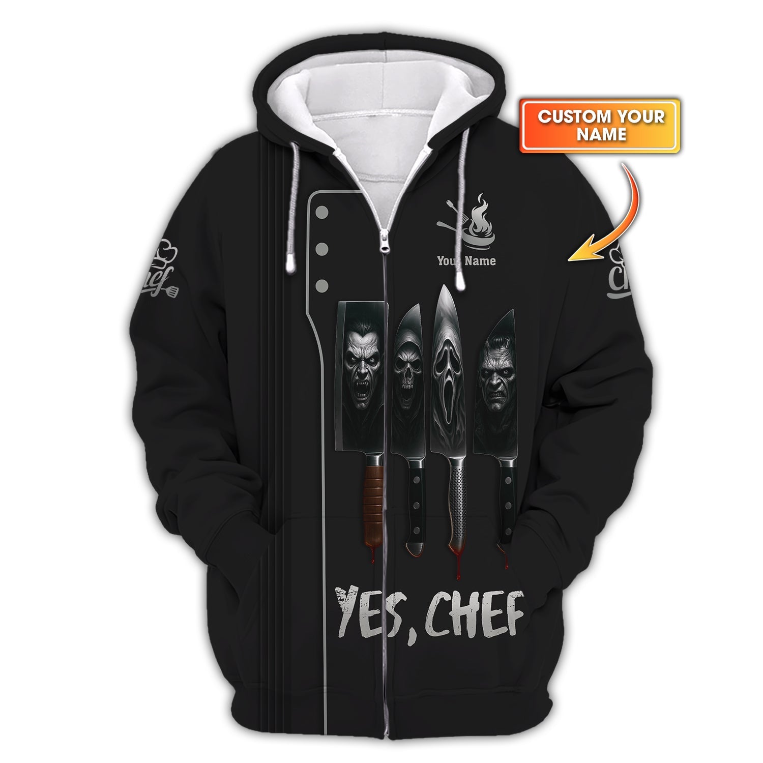 Yes Chef Halloween Outfit For Cooking Lover, Scary Knife Chef Shirt, Horror Chef Uniform For Kitchen