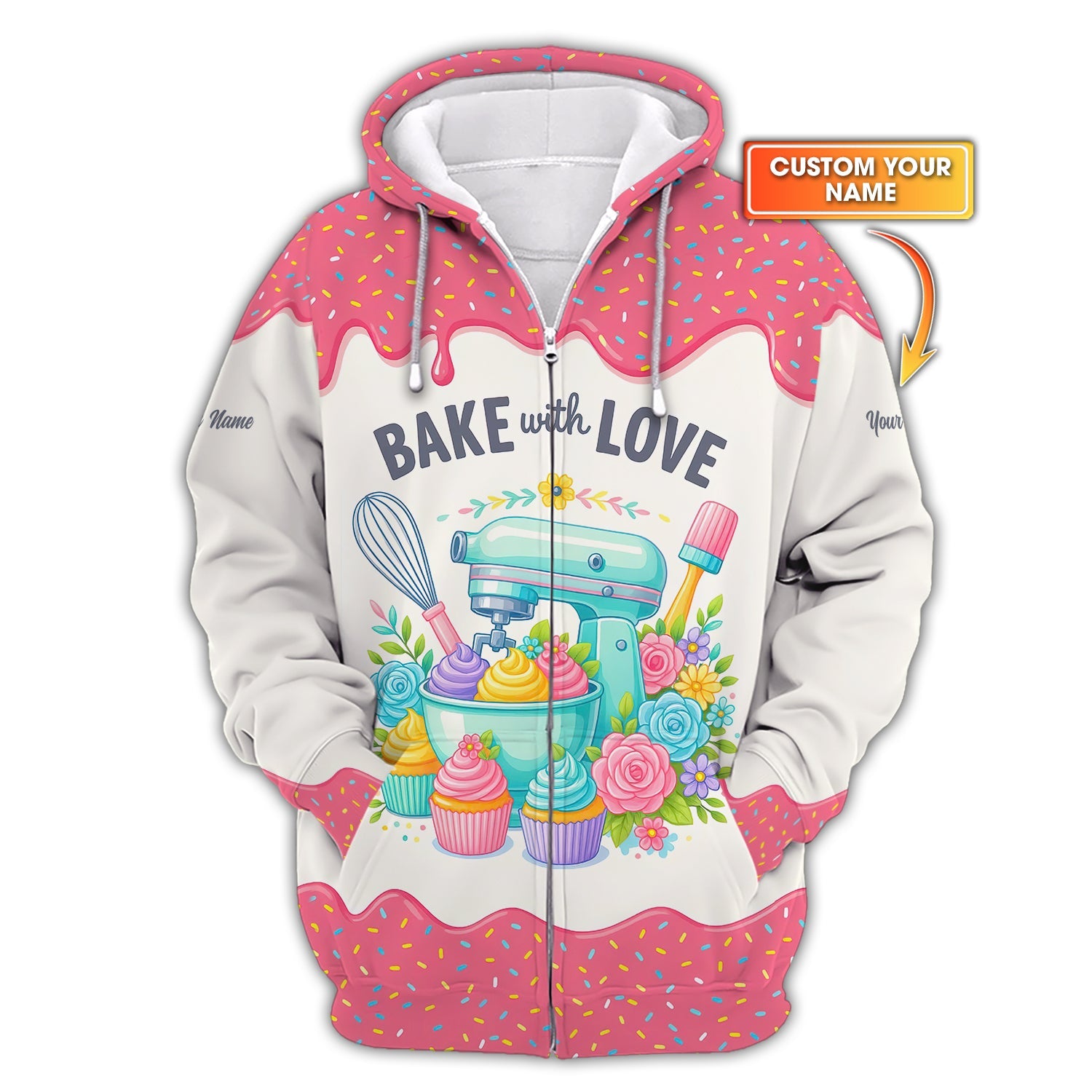 Bake With Love Custom Name T-Shirt, Baking Shirt Gift for Bakers & Cupcake Lovers