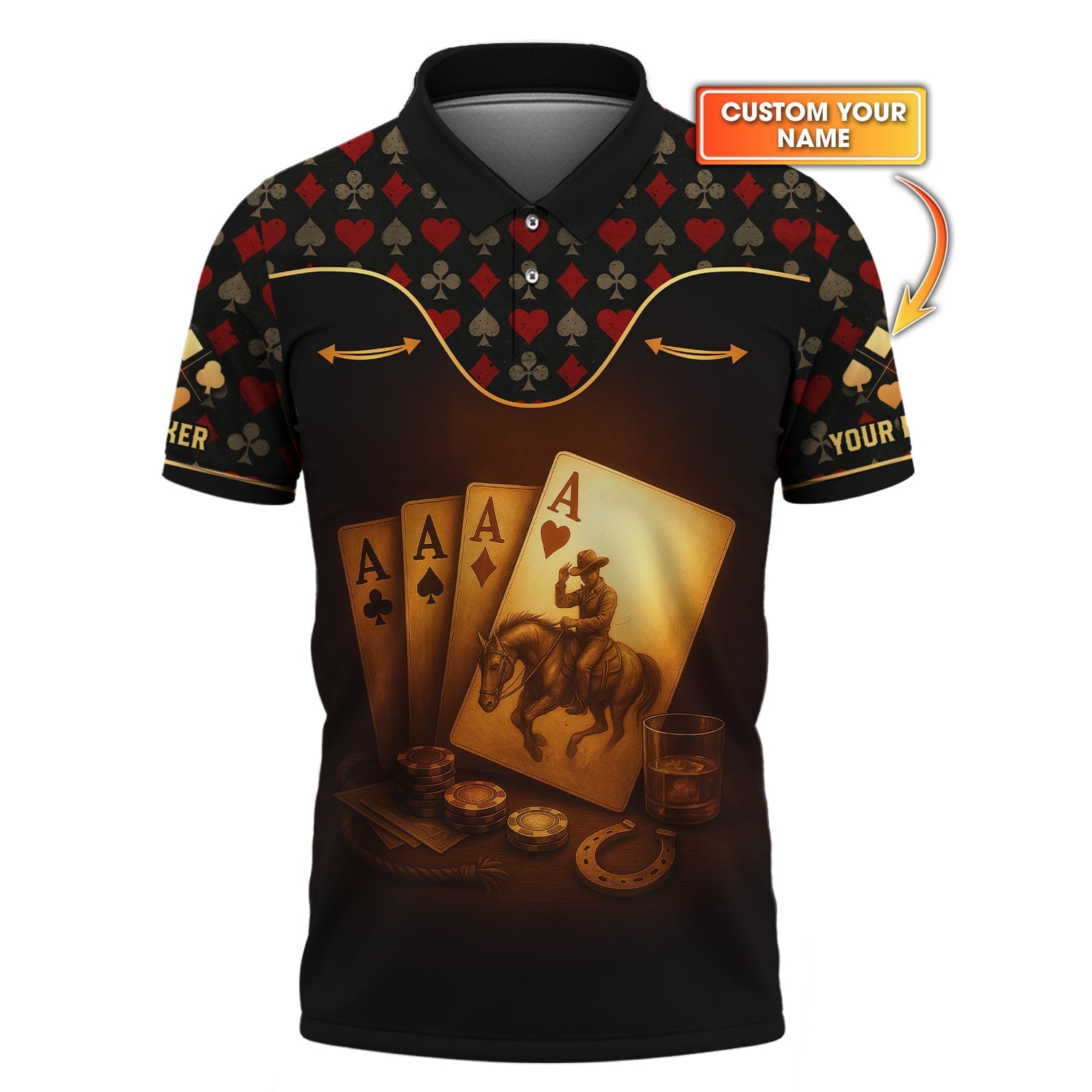 Custom Name Cowboy Poker Polos, Texas Hold Em Shirts, Funny Poker T-Shirt For Men's
