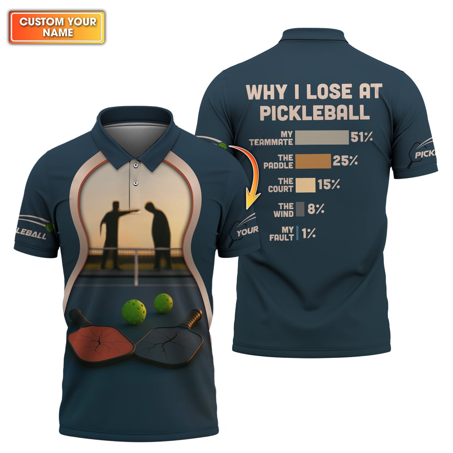 Why I Lose At Pickleball Shirt, Funny Custom Name Polos For Pickleball Players