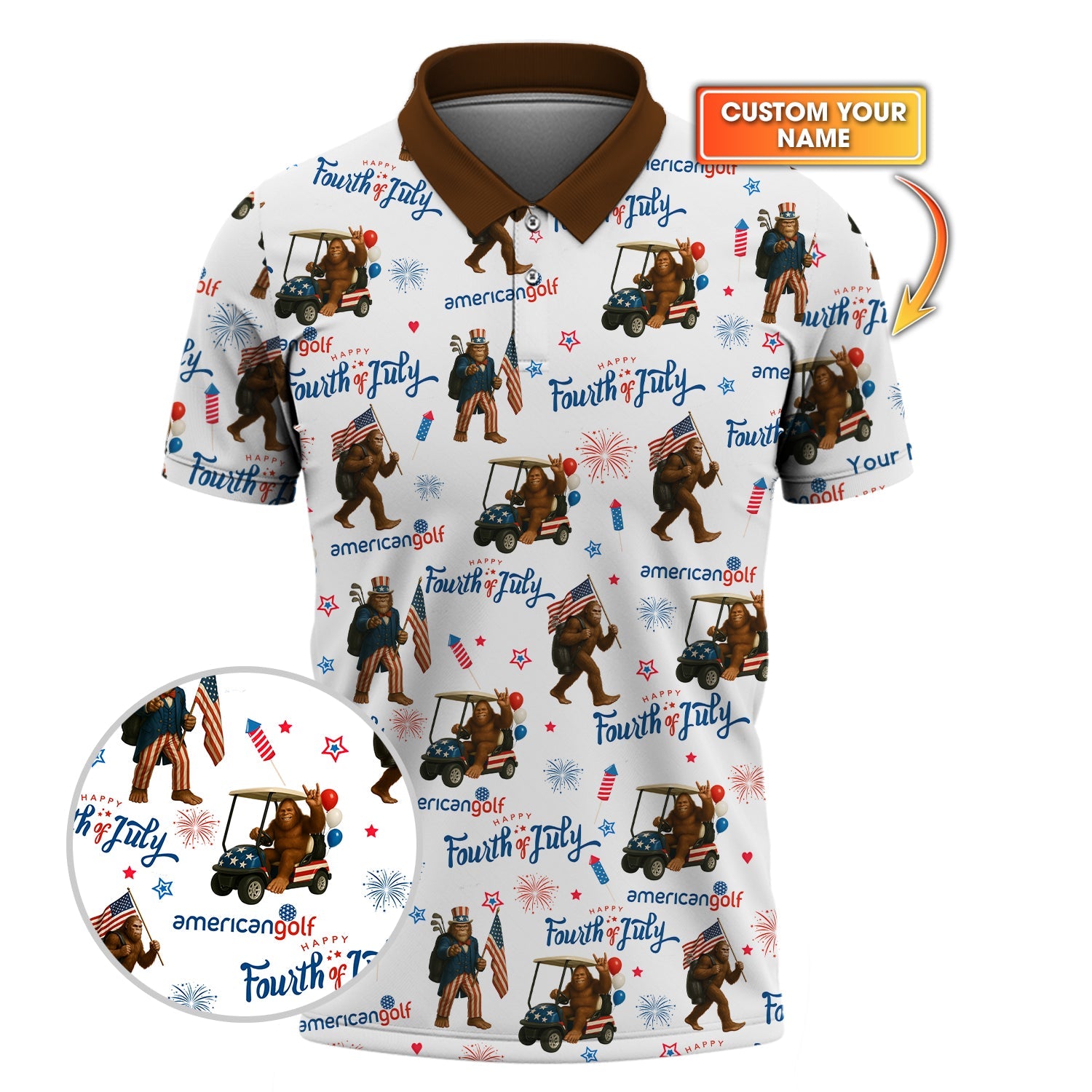 Fourth of July Golf Shirt – Bigfoot Golf Shirt with American Flag – Patriotic Golf Polo for Golfers