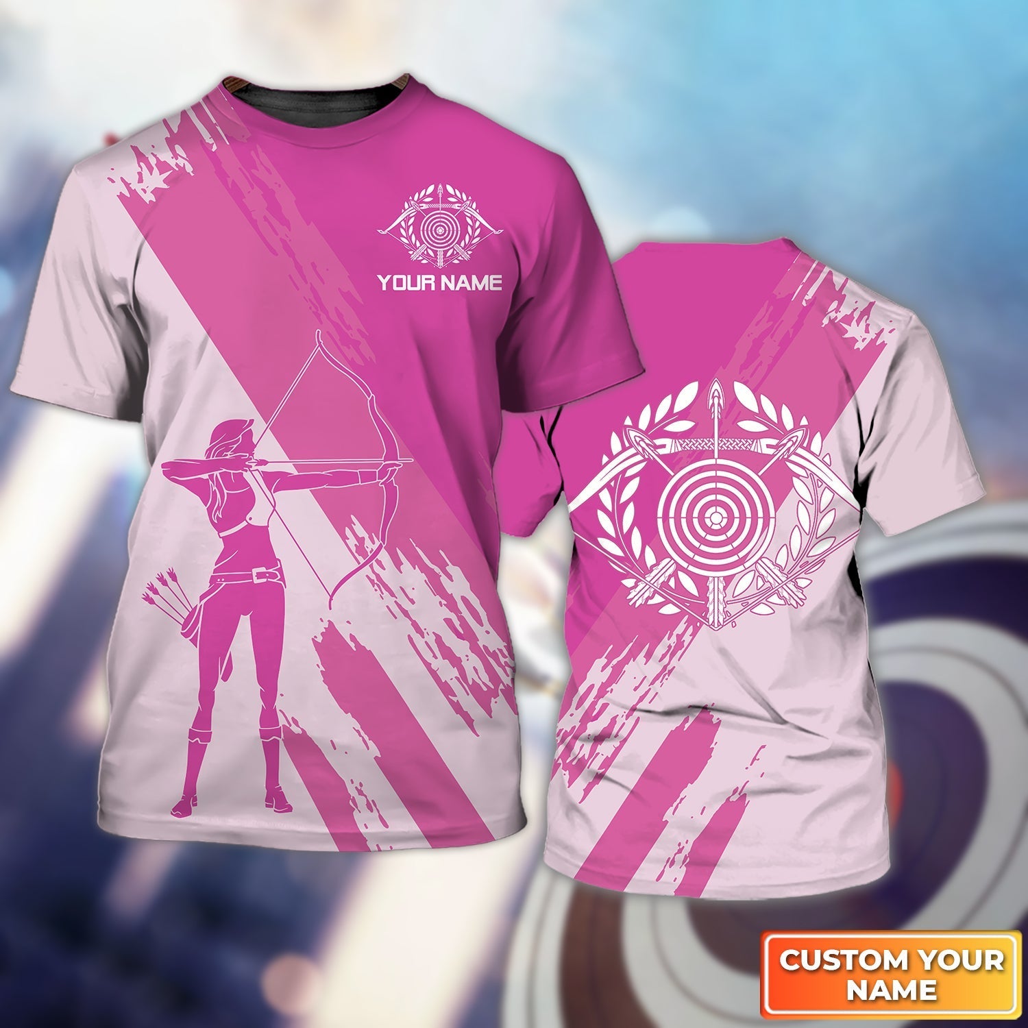 Female Archer Silhouette Pink Personalized Name 3D Tshirt Gift For Archer