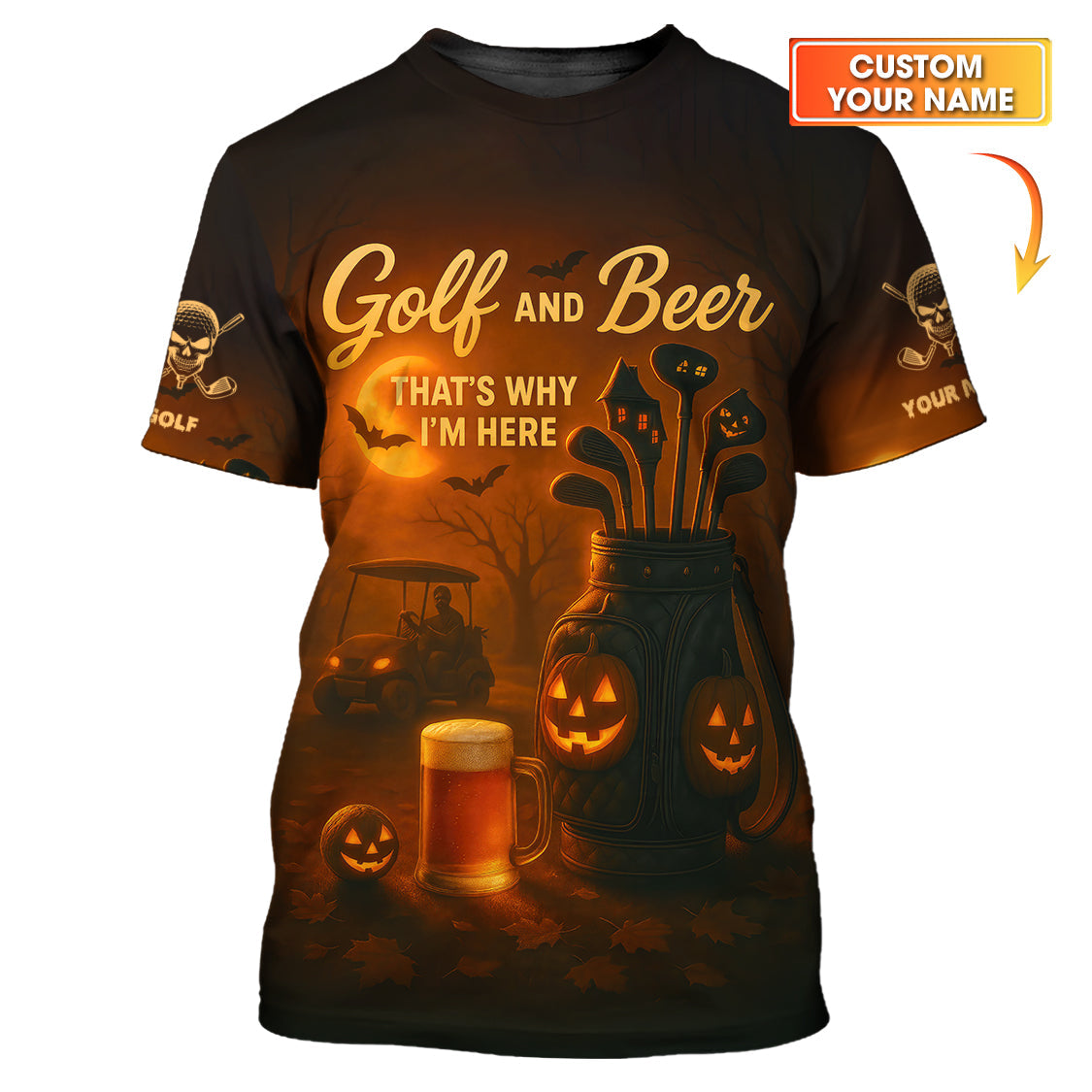 Halloween Golf Shirt, Golf and Beer That's Why I'm Here Shirt Withc Custom Name, Men Golf Gift, Crazy Golf Shirt For Golfer