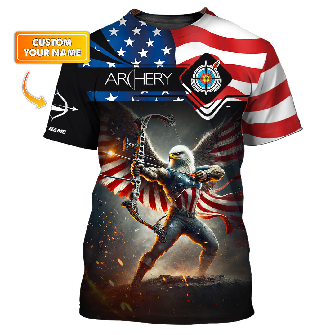 American Archery Shirt – Eagle Bow Hunter USA Flag Design – Patriotic Custom Archery Jersey