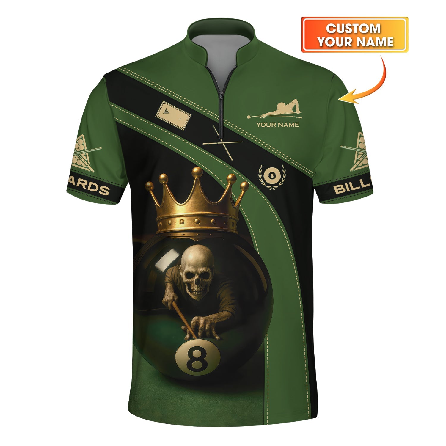 8 Ball Pool Billiard Custom Pool Jersey, Grim Reaper King 8 Ball Billiard Shirts