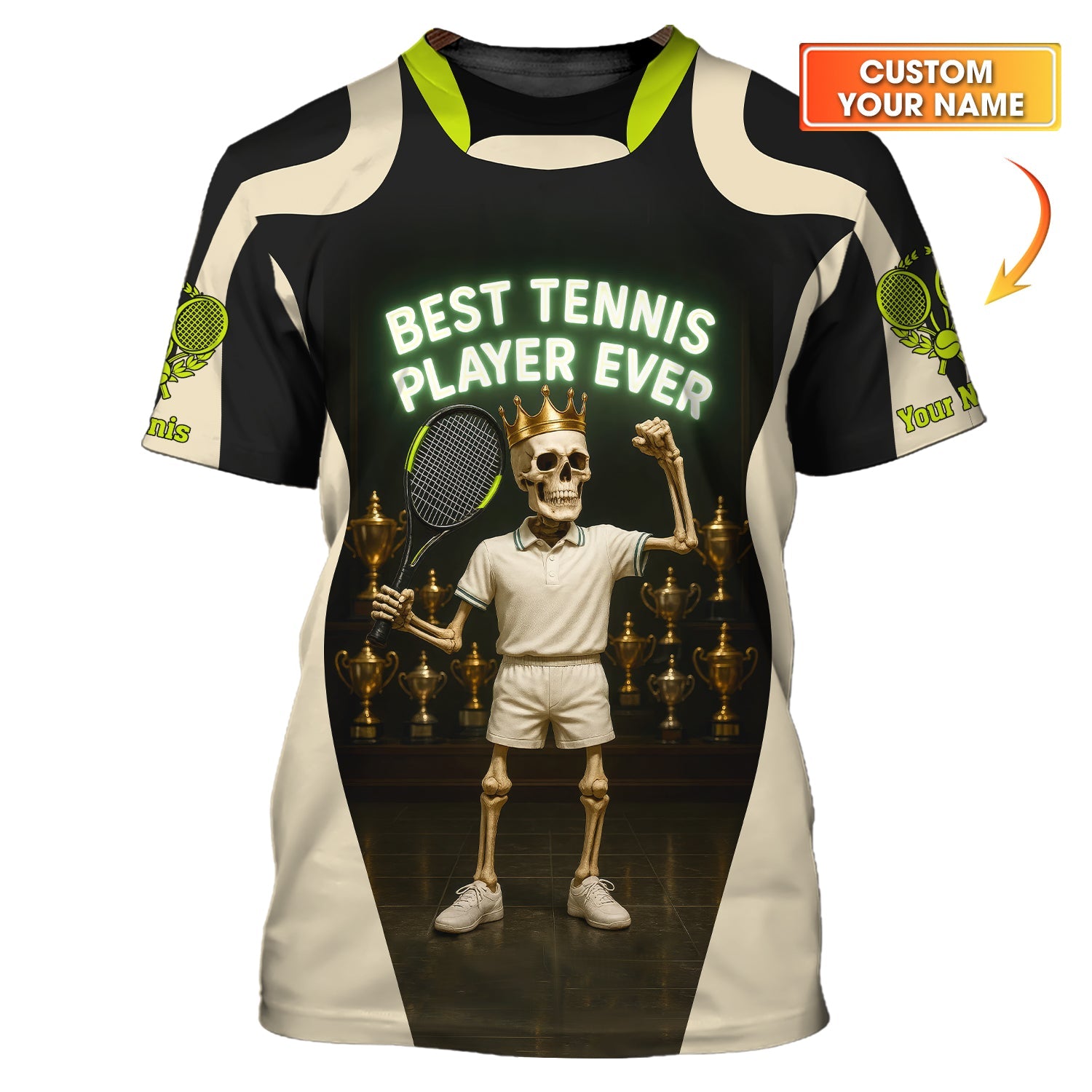 Best Tennis Player Ever Shirt – Custom Funny Tennis T-Shirt for Men – Skeleton Trophy King Sports Tee
