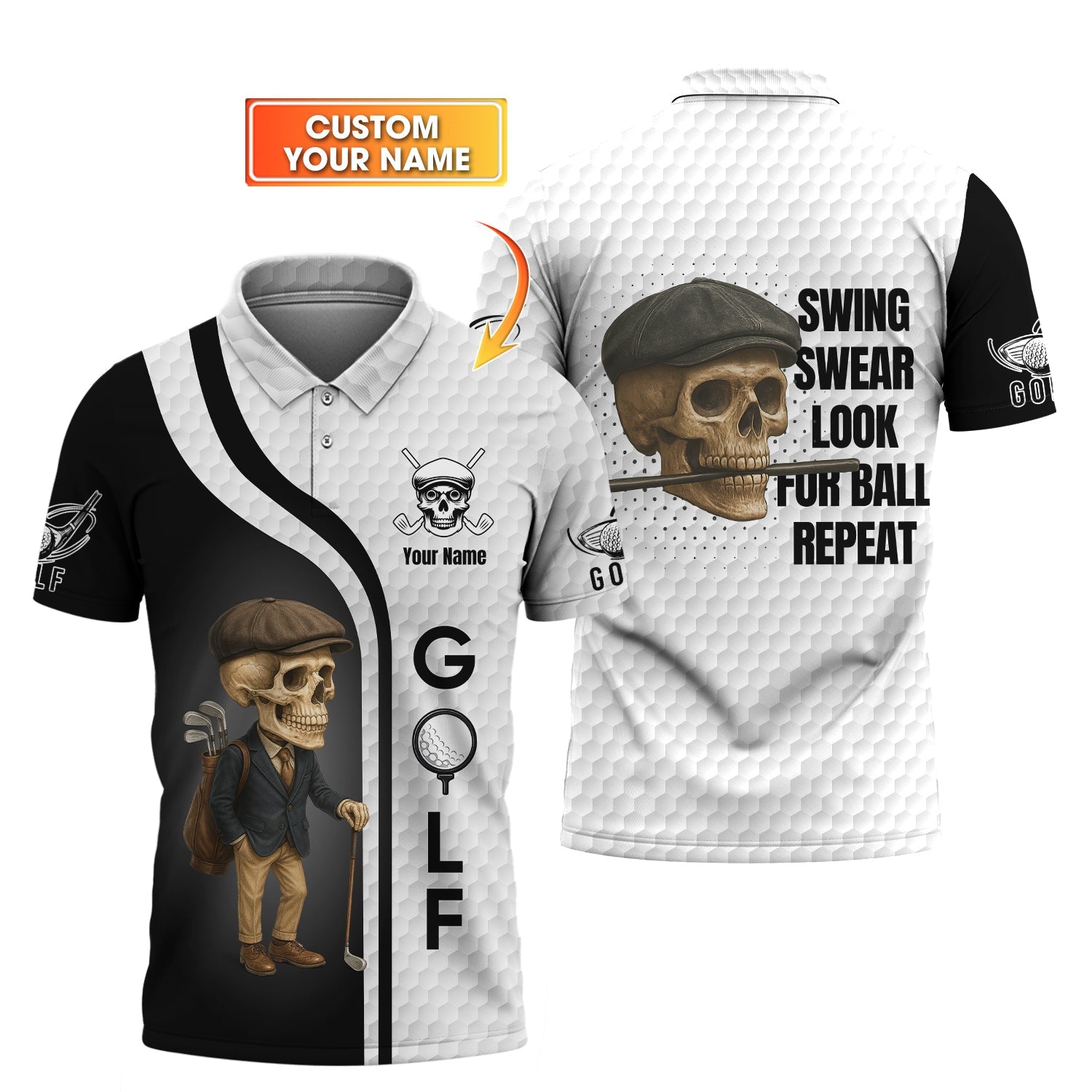Swing Swear Look For Ball Repeat Golf Shirt – Funny Skeleton Golfer Shirt Custom Name