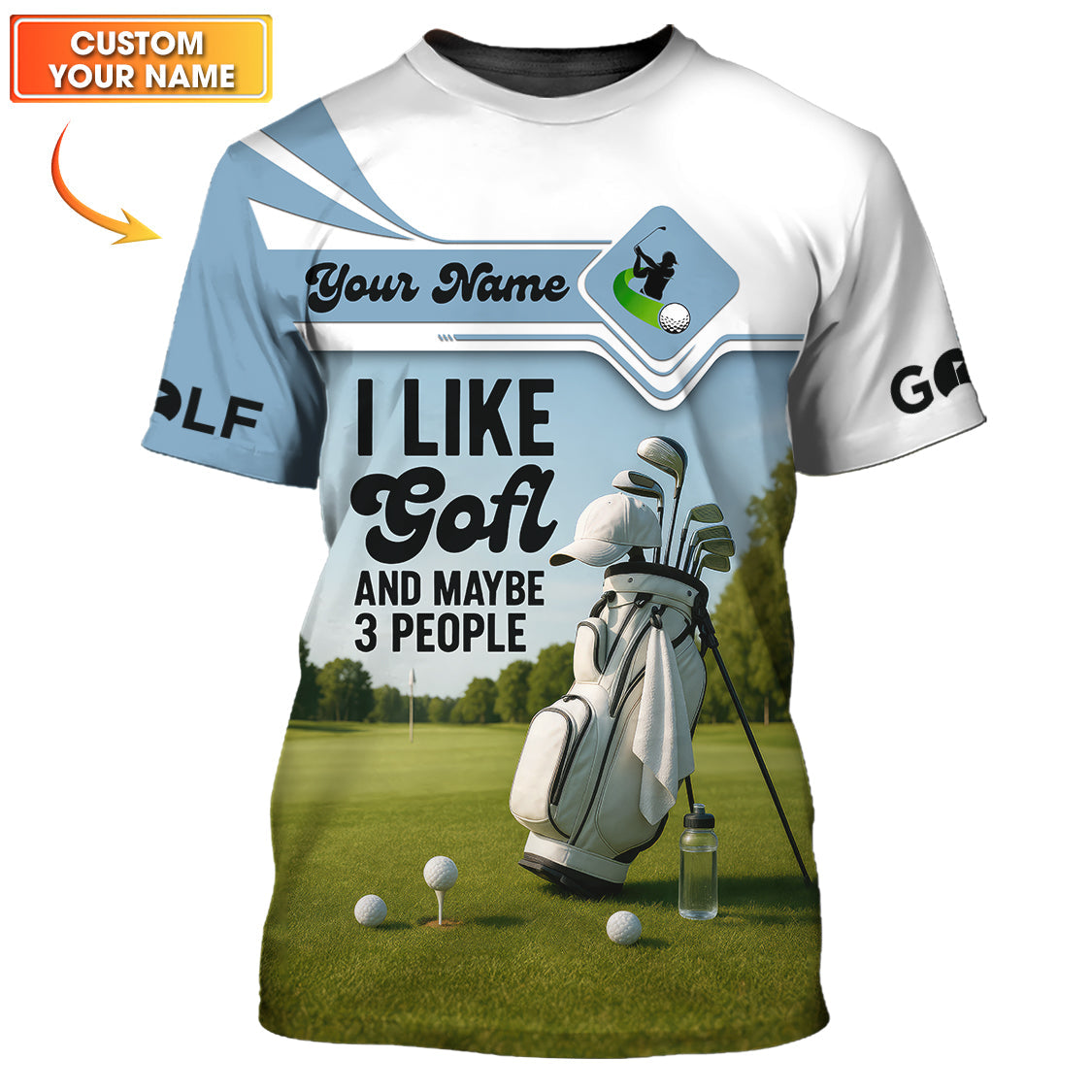 Men’s Golf Shirts, Custom Name Polos, Funny Golf Shirt “I Like Golf And Maybe 3 People”