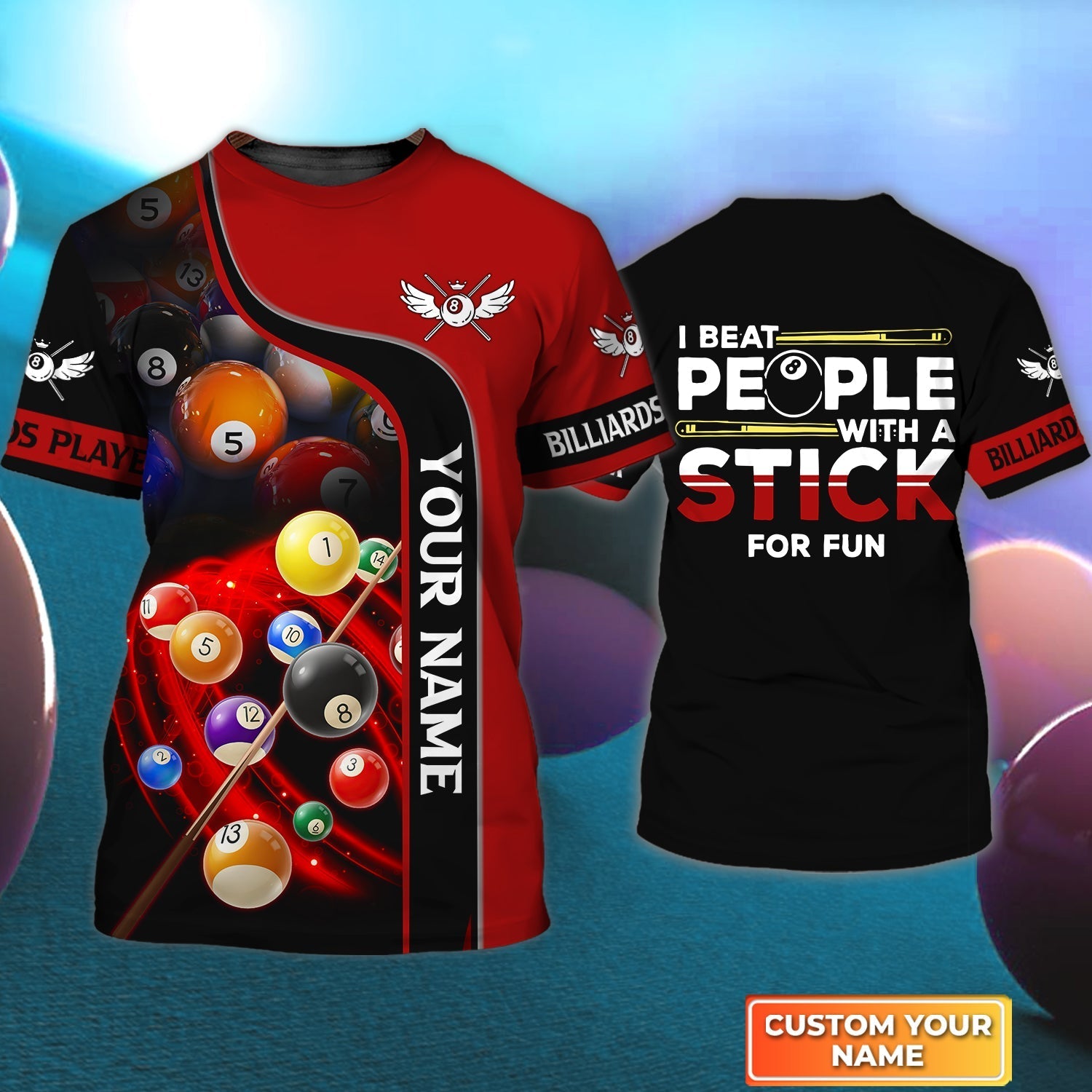 I Beat People With A Stick For Fun Personalized Name 3D Tshirt For Billiard Player